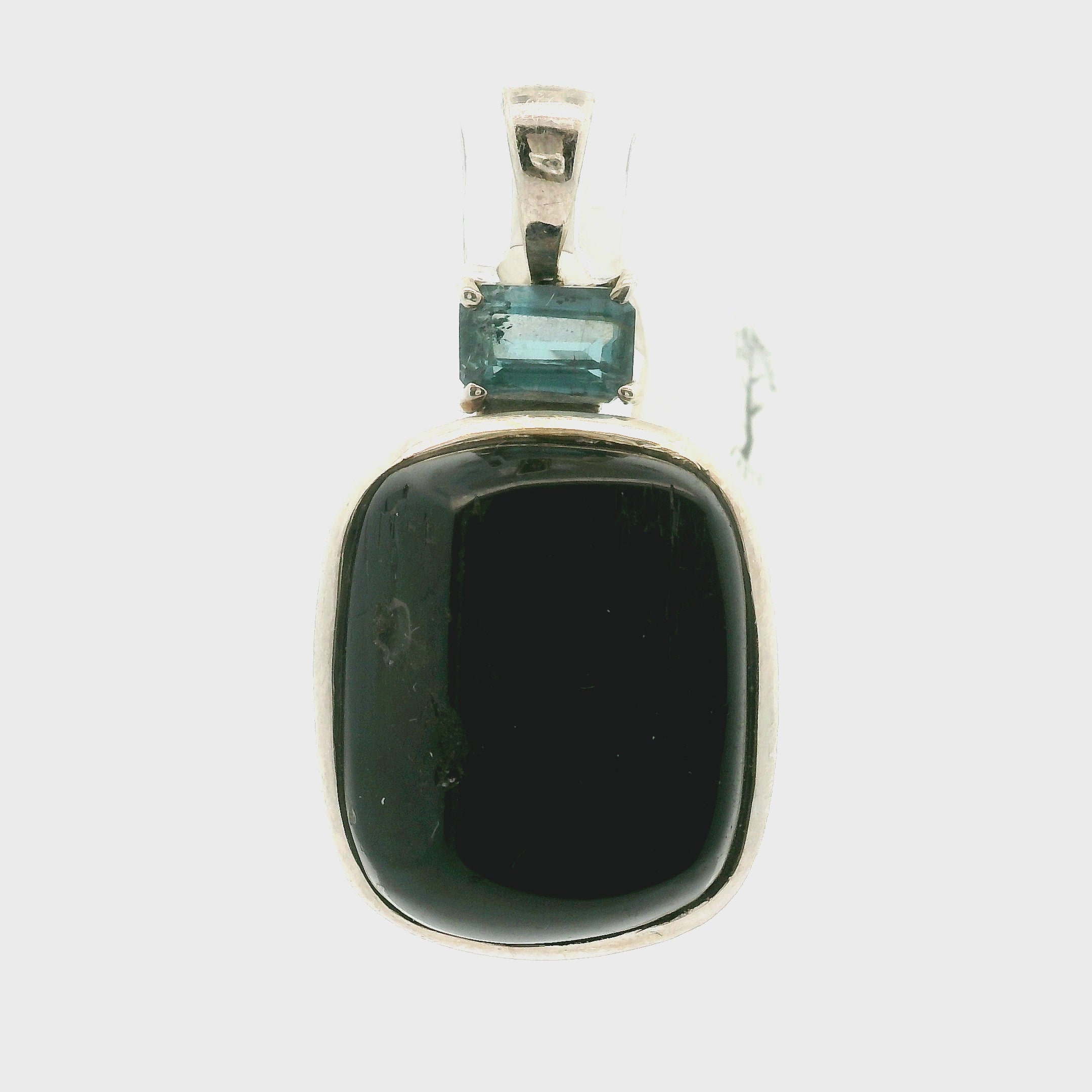 Black Tourmaline with Blue Kyanite Pendant 925 Silver for Anxiety Relief, Balance and Grounding