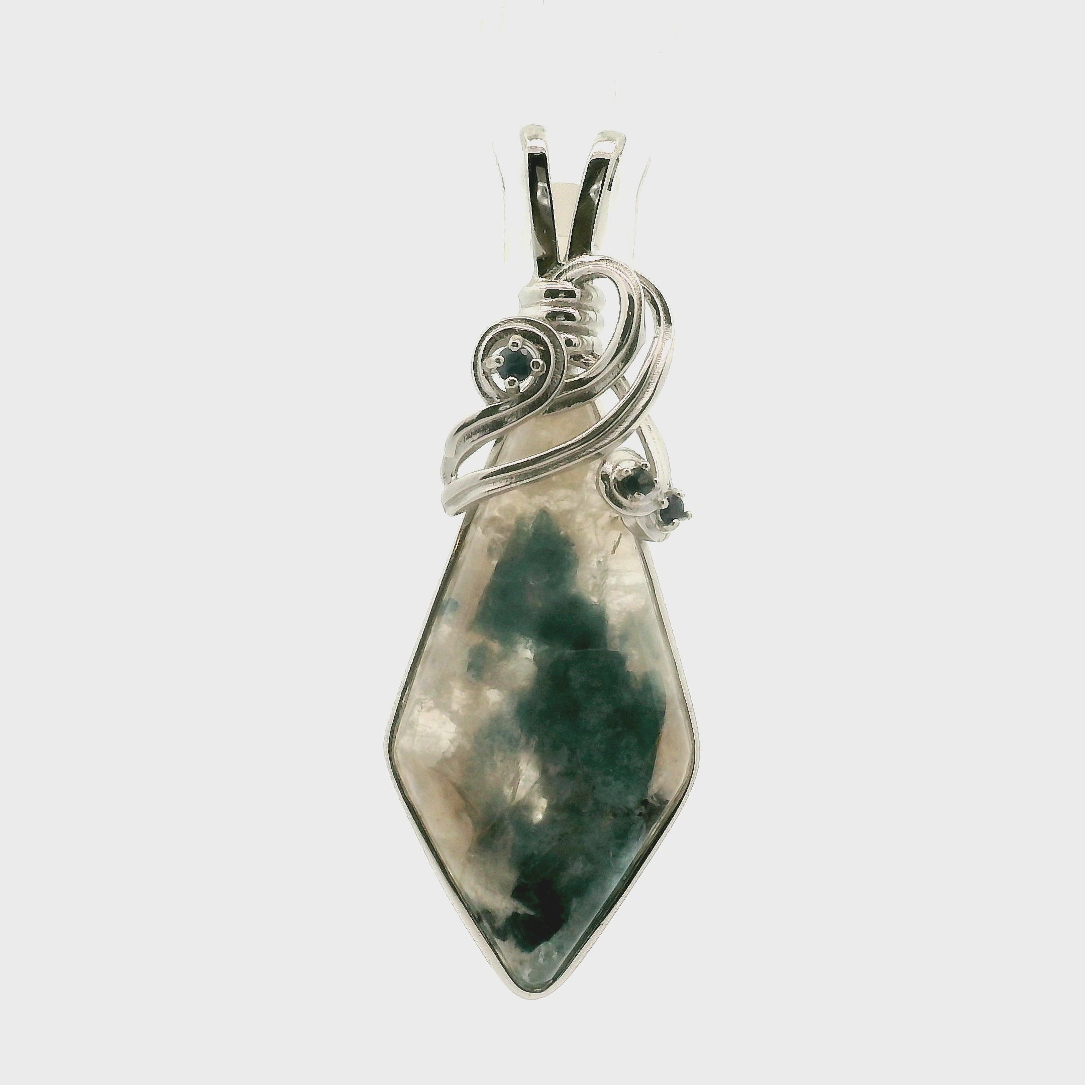 Ice Euphoralite & Sapphire Pendant 925 Silver for Intuition, Peace and Tranquility