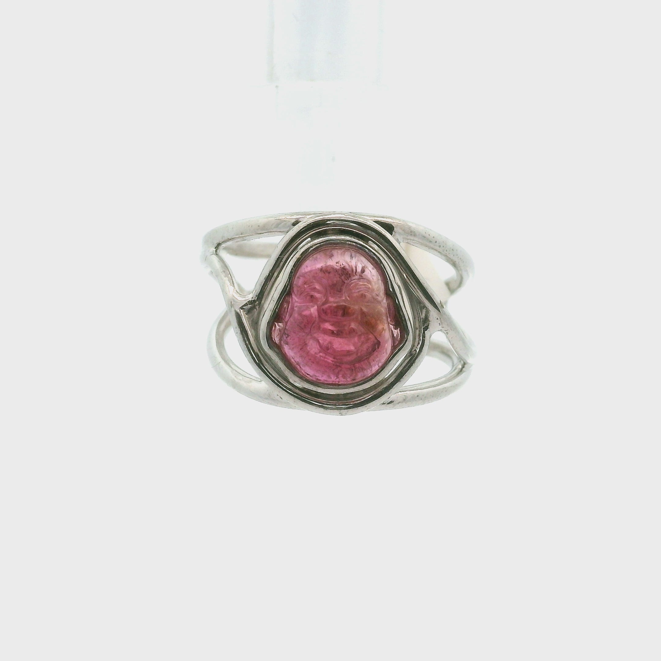 Pink Tourmaline Buddha Cuff Ring .925 Silver for Attracting Love, Harmony and Joy
