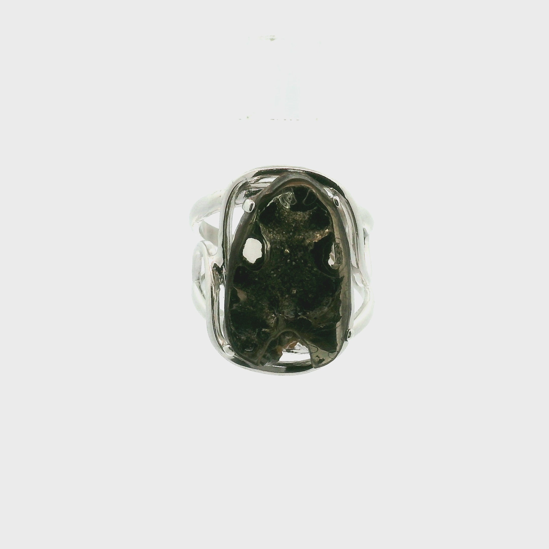 Pyrite Ammonite Cuff Ring .925 Silver for Luck & Manifestation