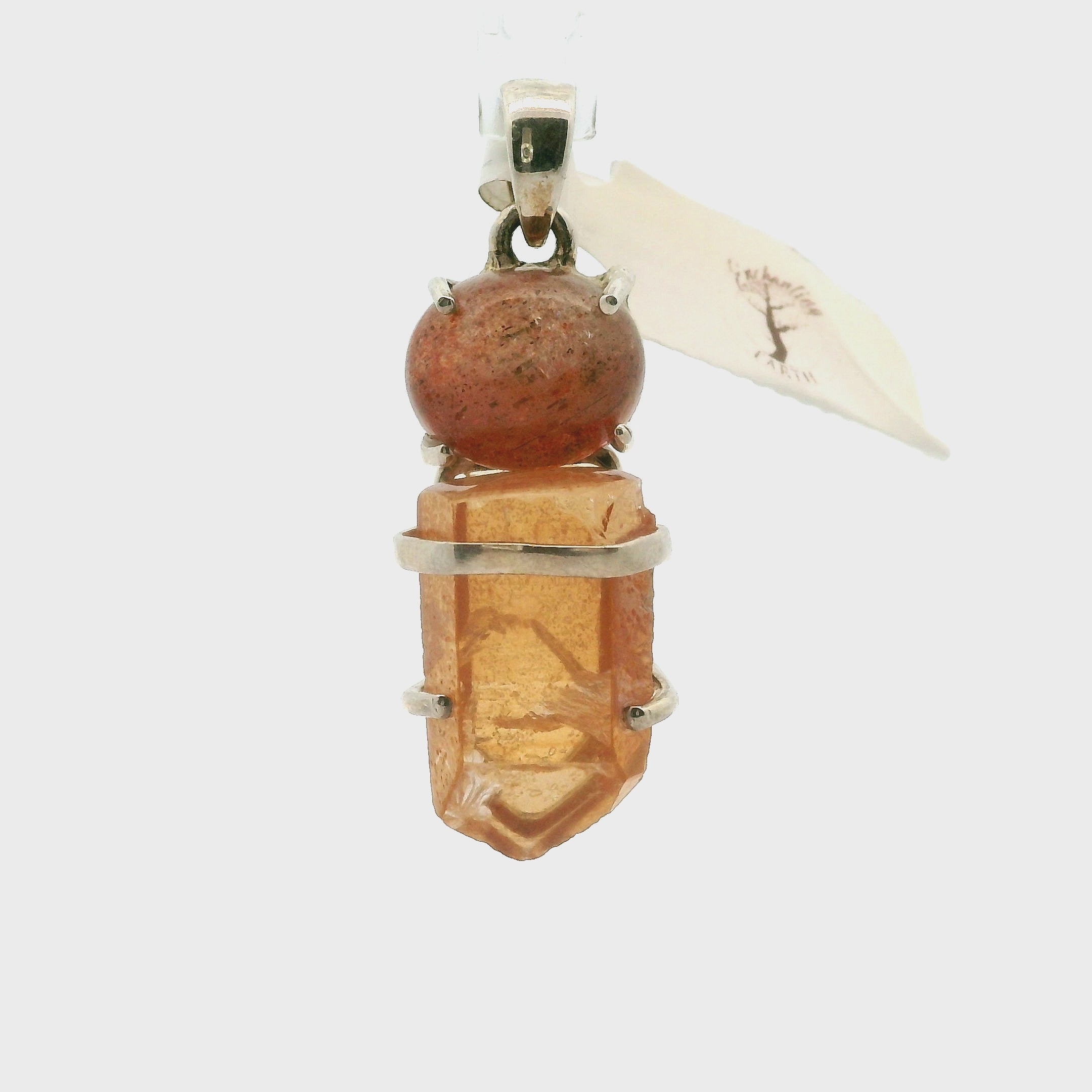 Sunstone and Tangerine Quartz Pendant .925 Silver for Vitality, Strength and Abundance