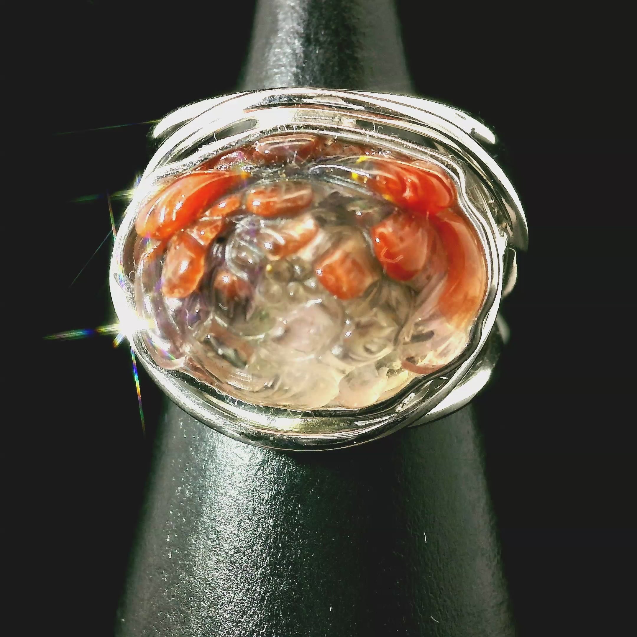 Auralite 23 Lotus Cuff Ring .925 Silver for Intuition and Protection