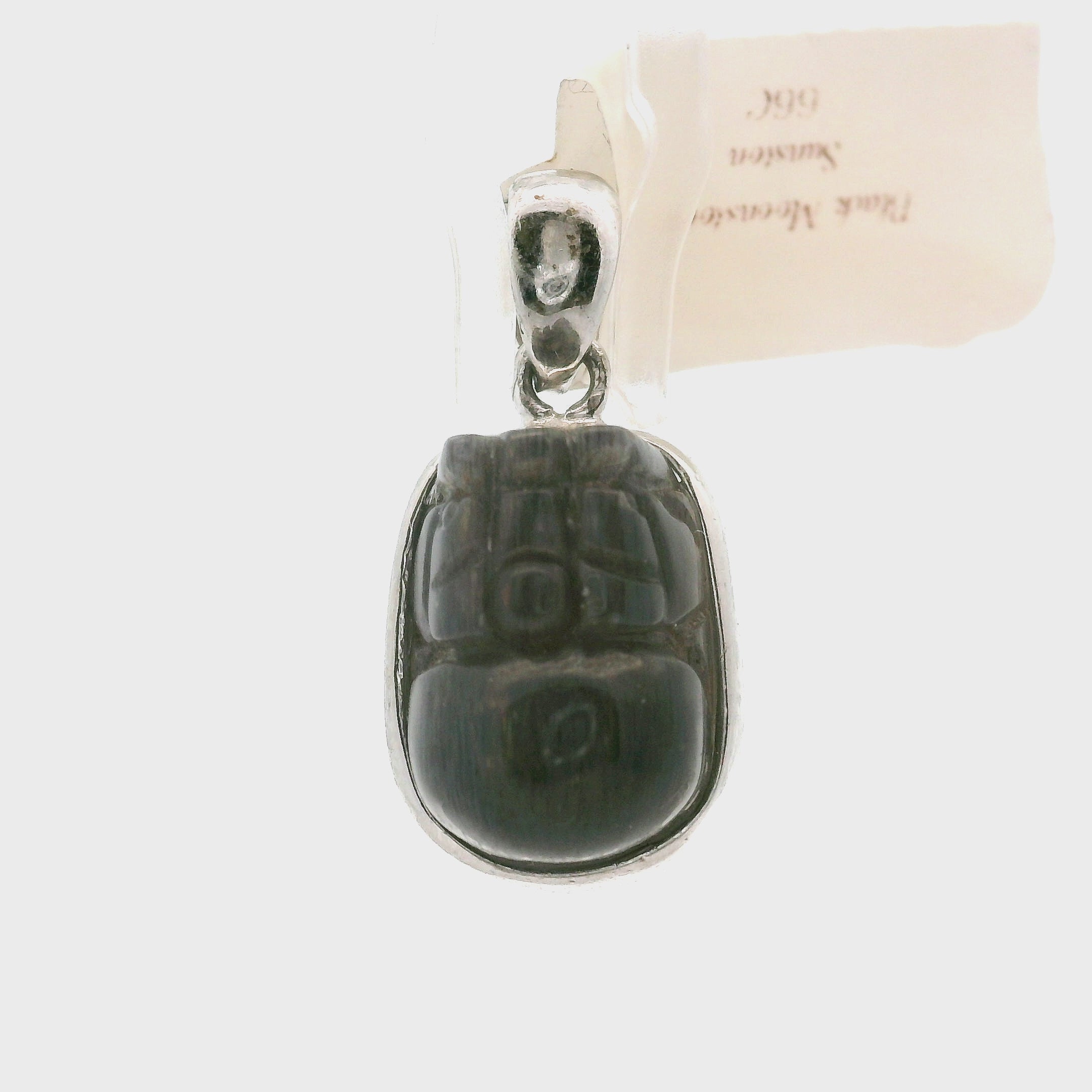 Black Moonstone Sunstone Pixiu Carved Pendant .925 Silver for Calm, Magic and Improved Manifestation
