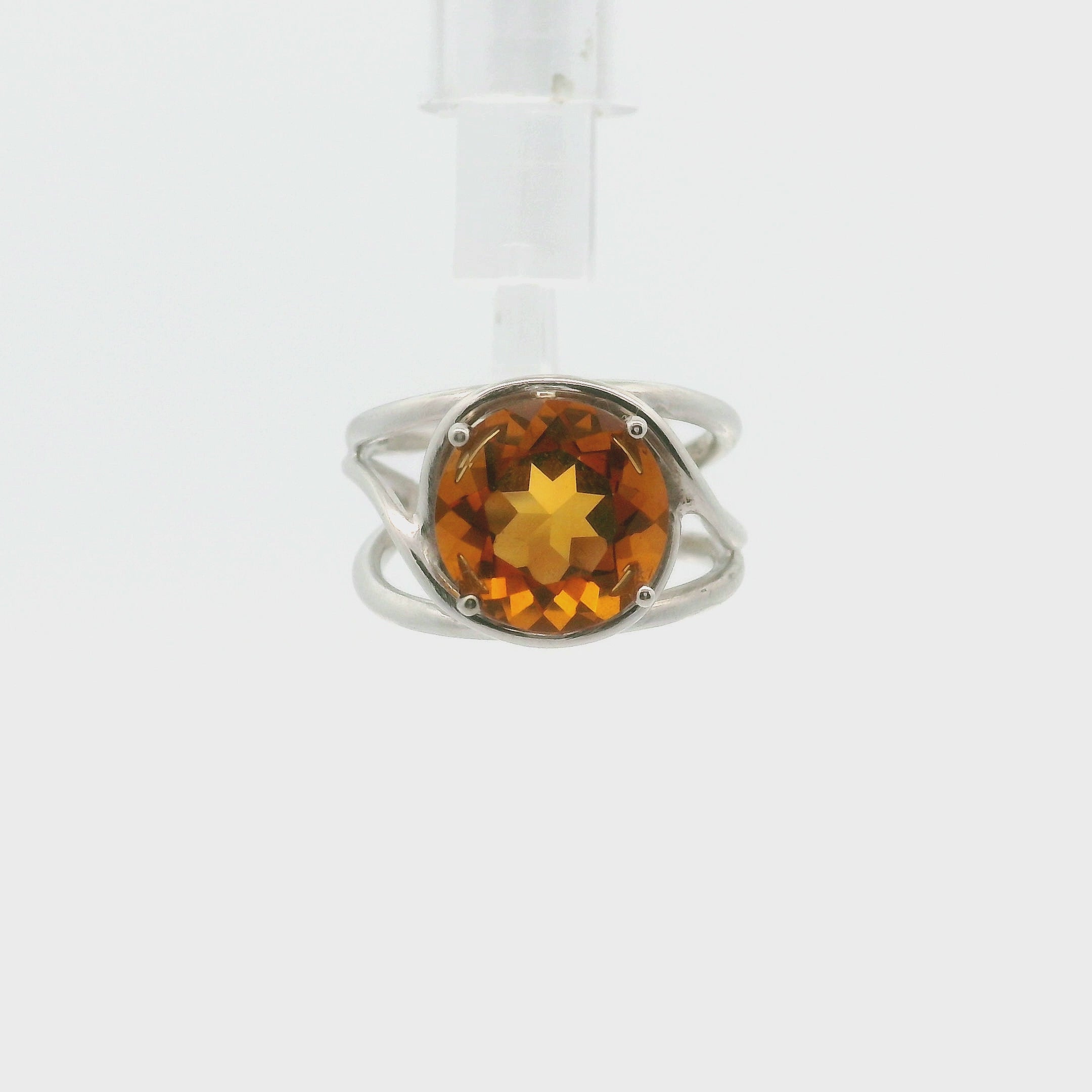 Citrine Radiant Cut Cuff Ring .925 Silver for Abundance, Intuition, Luck and Protection