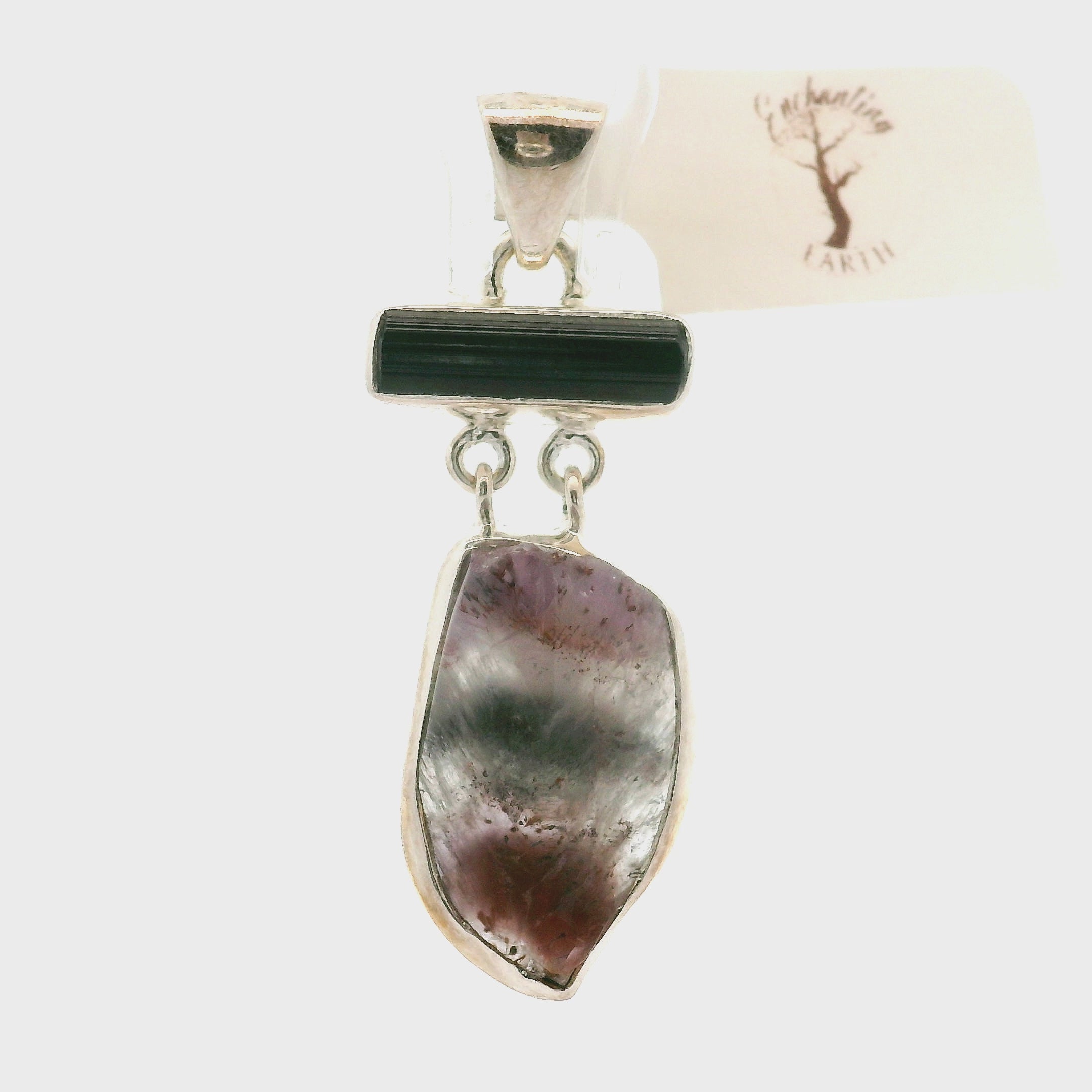 Black Tourmaline with Cacoxenite Pendant for Protection and Energetic Purification