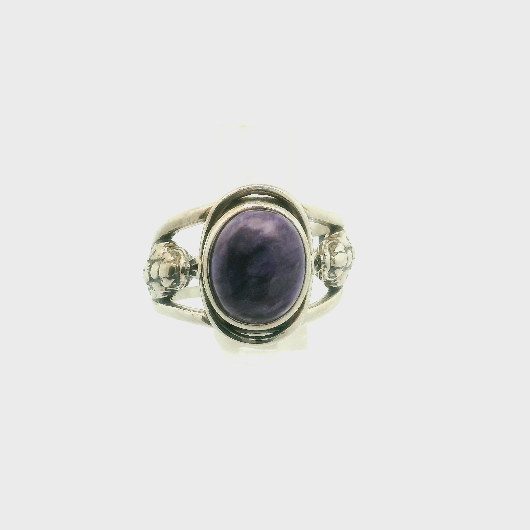 Charoite Money Toad Cuff Ring .925 Silver for Enhancing your Intuitive Gifts and Spiritual Transformation
