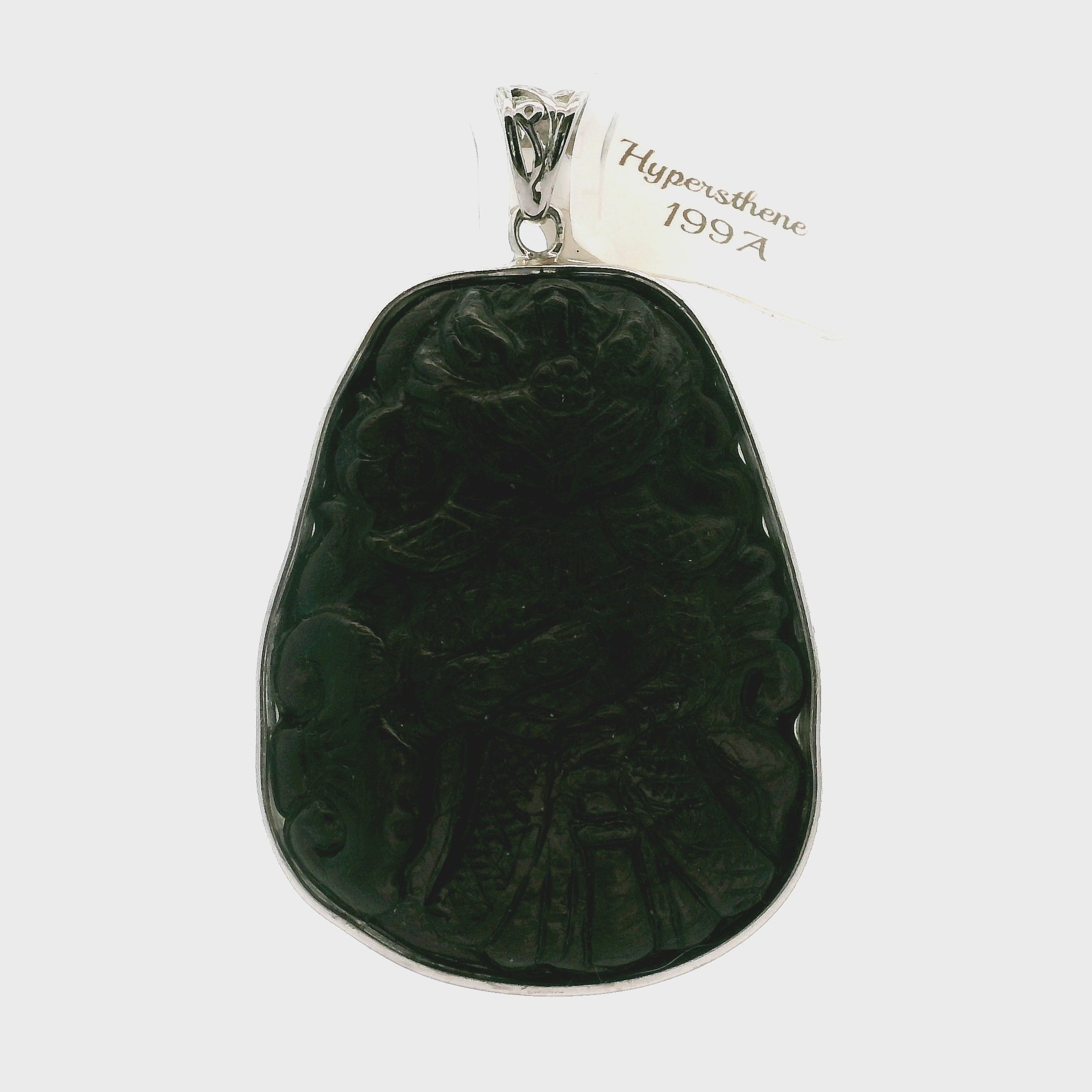 Hypersthene Large Nine-tails Carved Pendant .925 Silver for Calm, Magic and Improved Manifestation