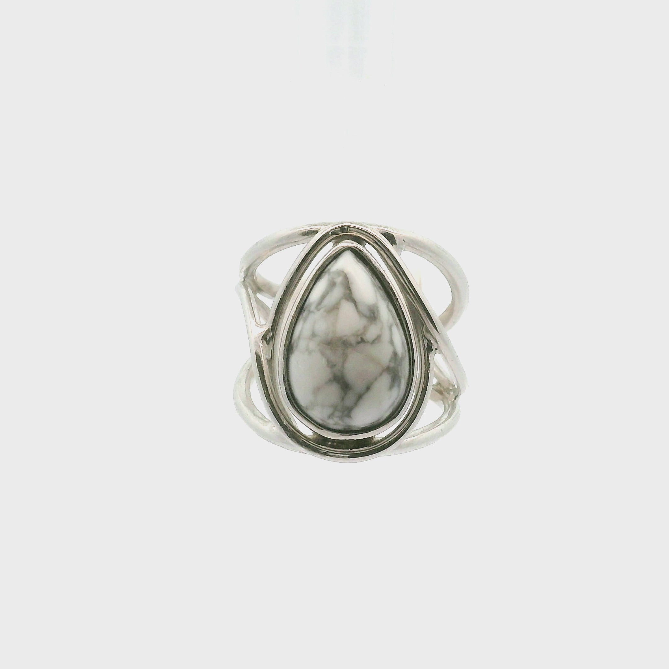 Howlite Cuff Ring .925 Silver for Awareness, Calmness and Wisdom