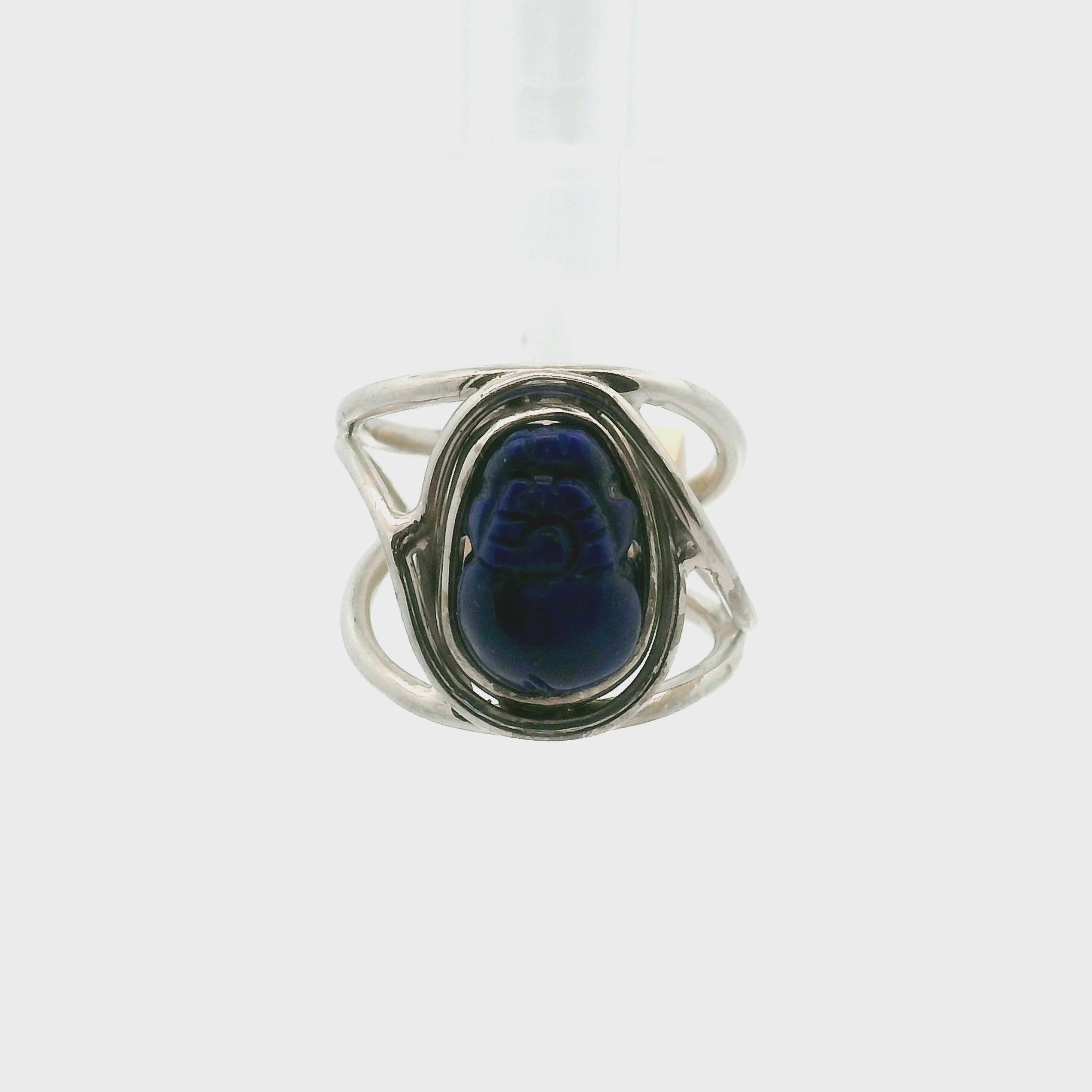 Lapis Lazuli Pixiu Finger Cuff Adjustable Ring .925 Silver for Power & Confidence
