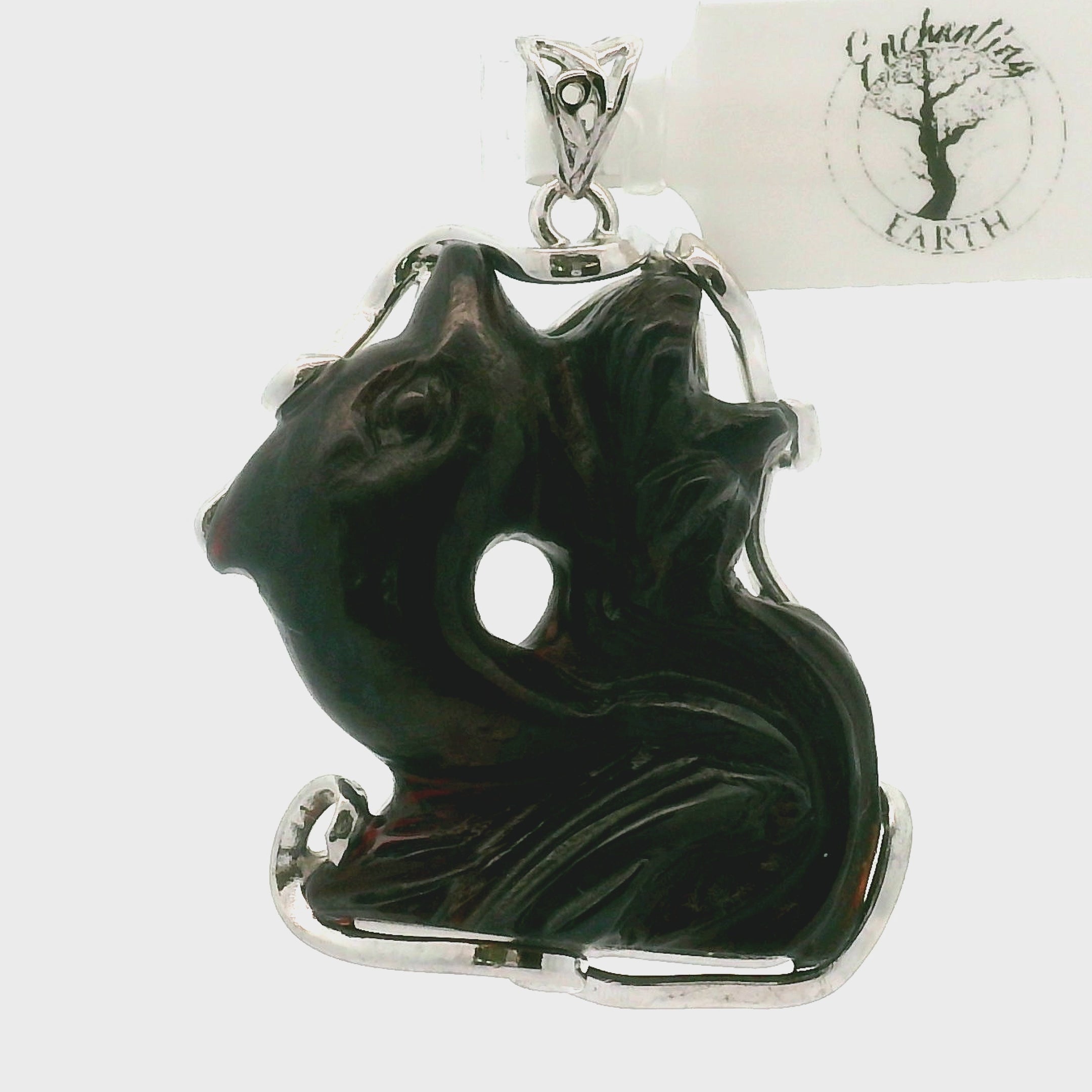 Garnet Carved Dolphin Pendant .925 Silver for Health, Grounding and Strength