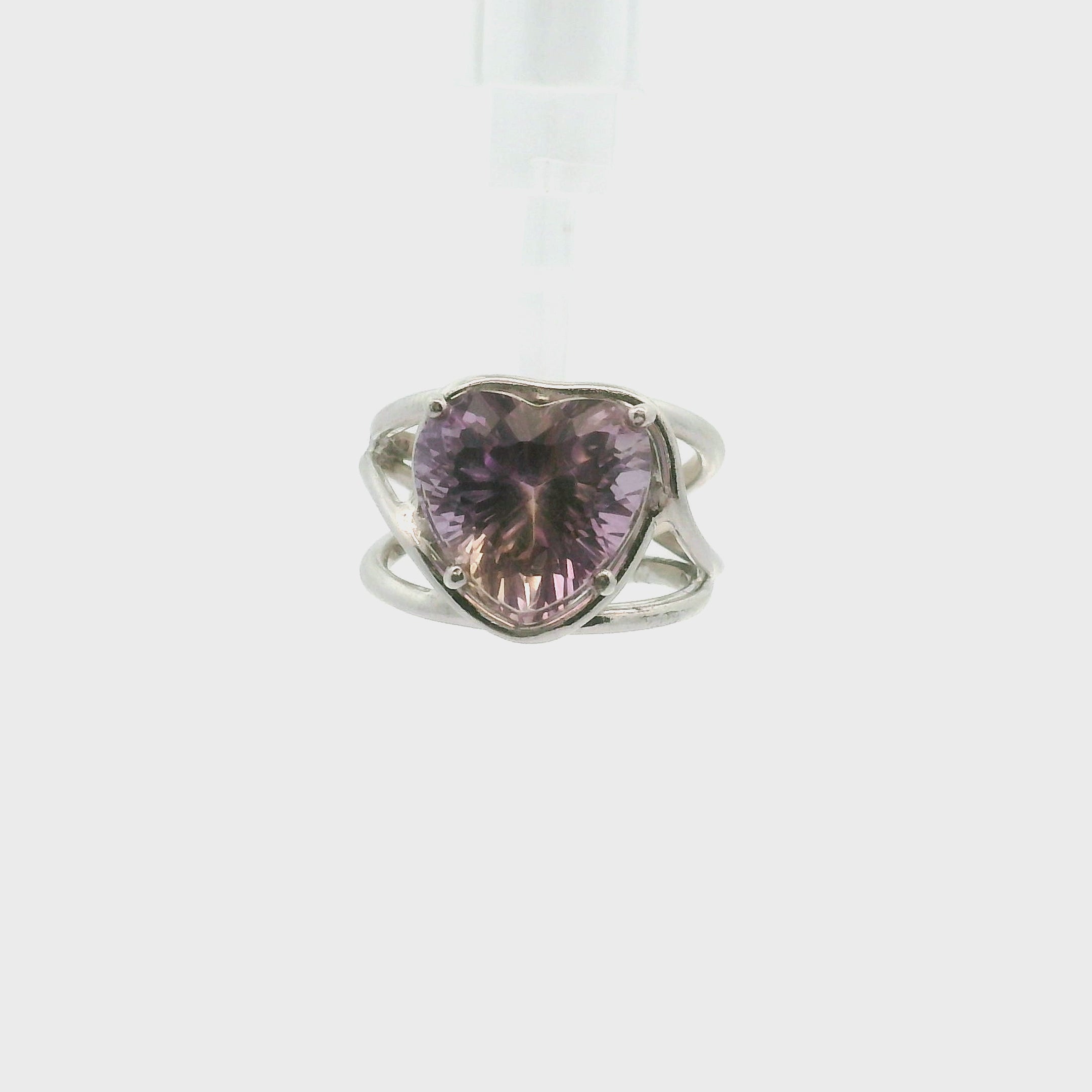 Ametrine Heart Cuff Ring .925 Silver for Empowerment & Harmony