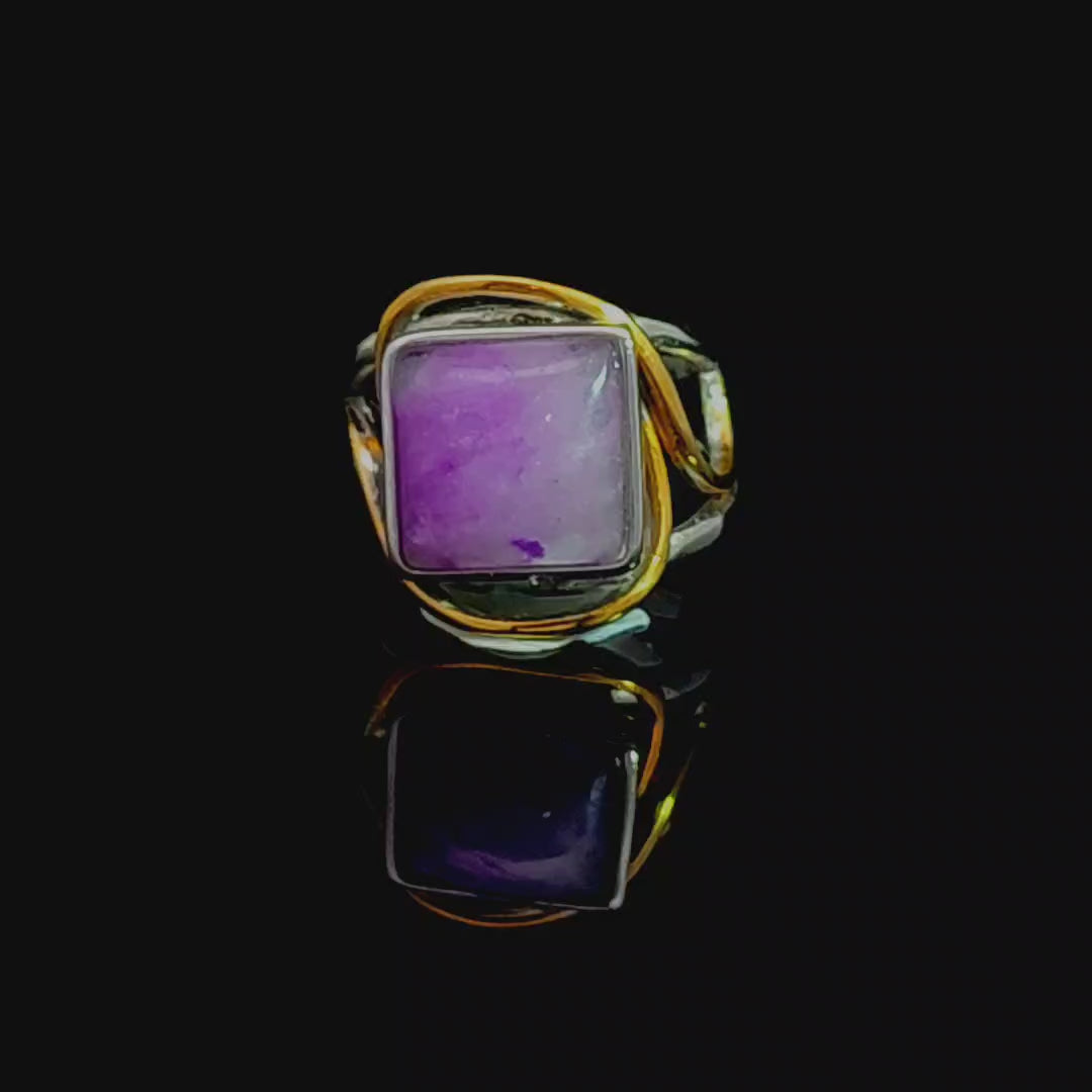 Sugilite Finger Cuff Adjustable Ring .925 Silver with Gold Plating for Grounding your Dreams into Reality and Ultimate Healing