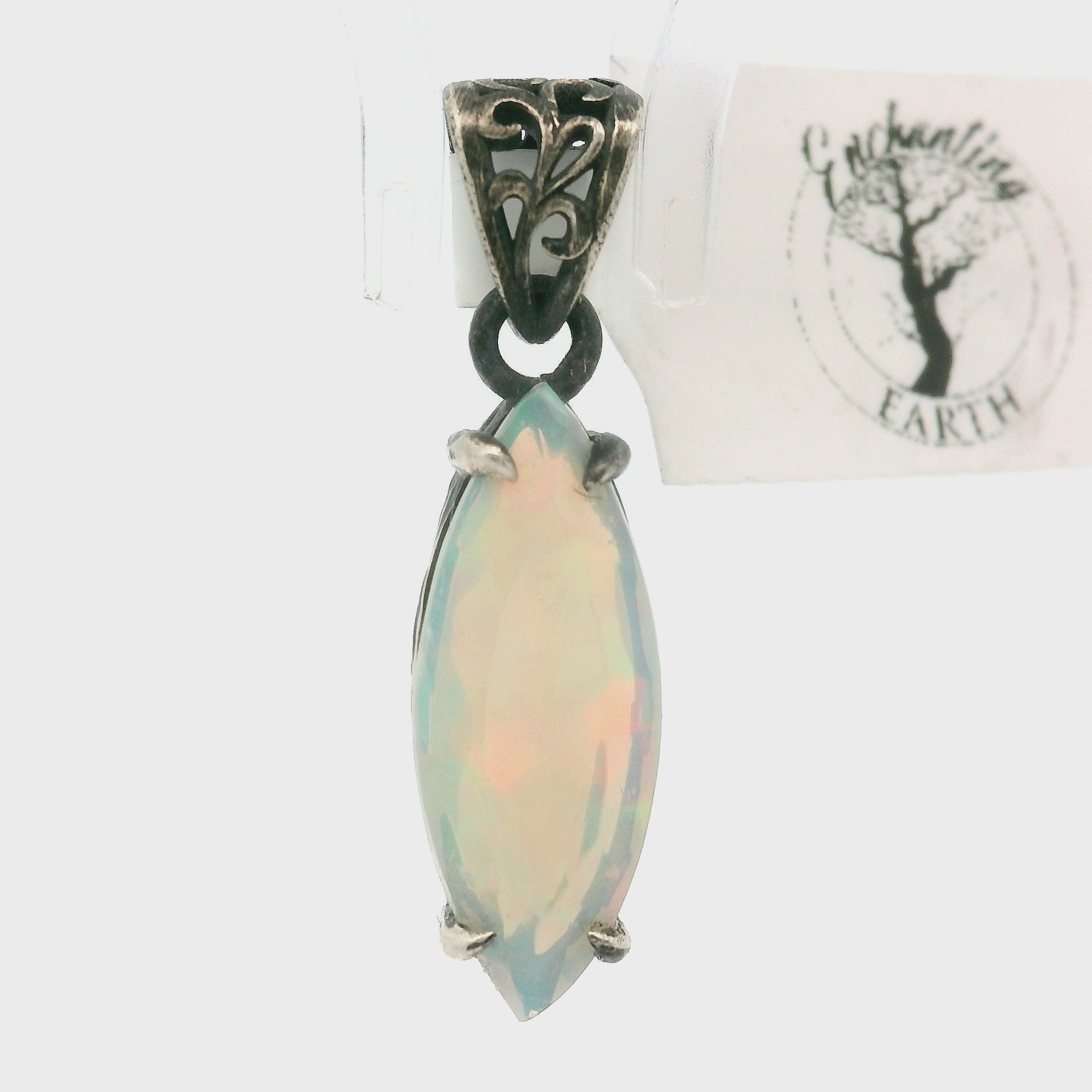 Ethiopian Opal Bad Witch Pendant .925 Silver for Transformation and Aura Balancing