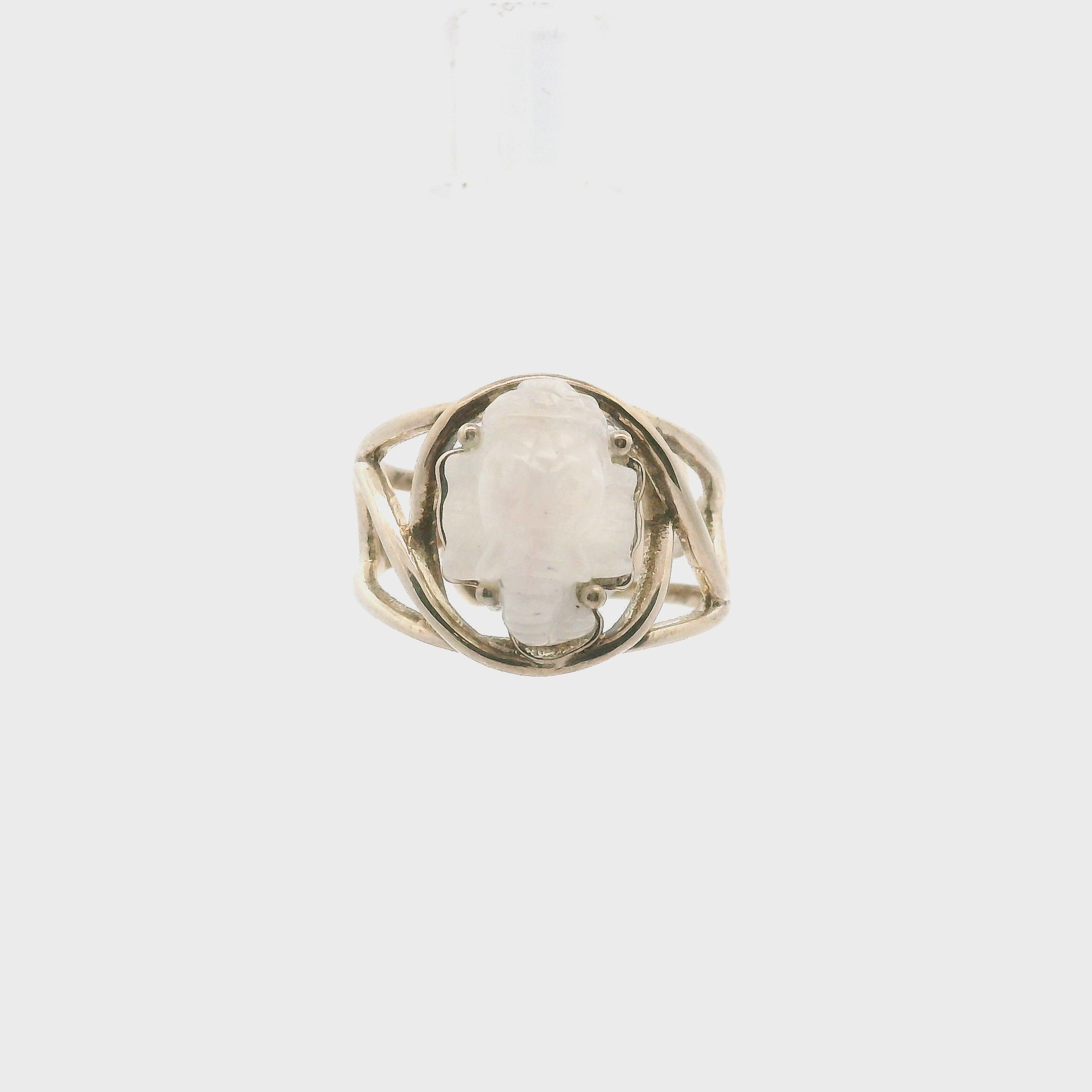 Rainbow Moonstone Ganesha Cuff Ring .925 Sterling Silver for New Beginnings & Clearing Blockages