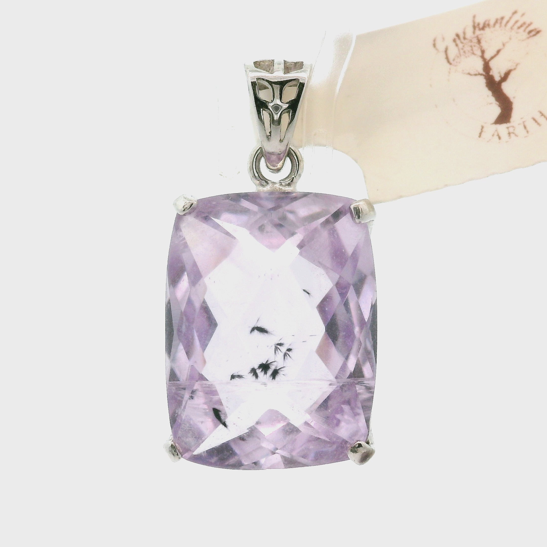 Amethyst with Hollandite Faceted Pendant .925 Silver for Intuition and Protection