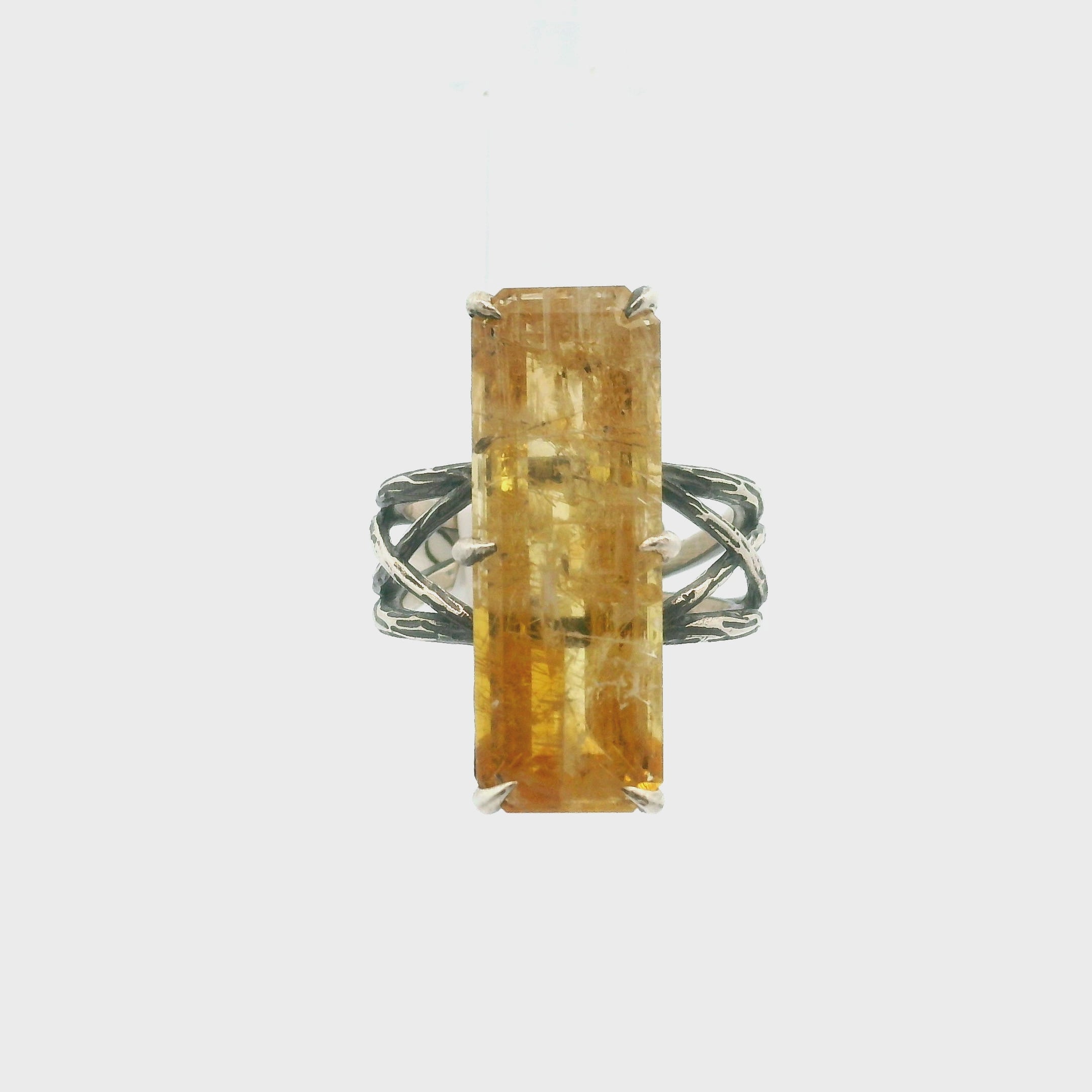Danburite Faceted Bad Witch Cuff Ring .925 Silver for Connection with Higher Realms, Peace and Self Acceptance