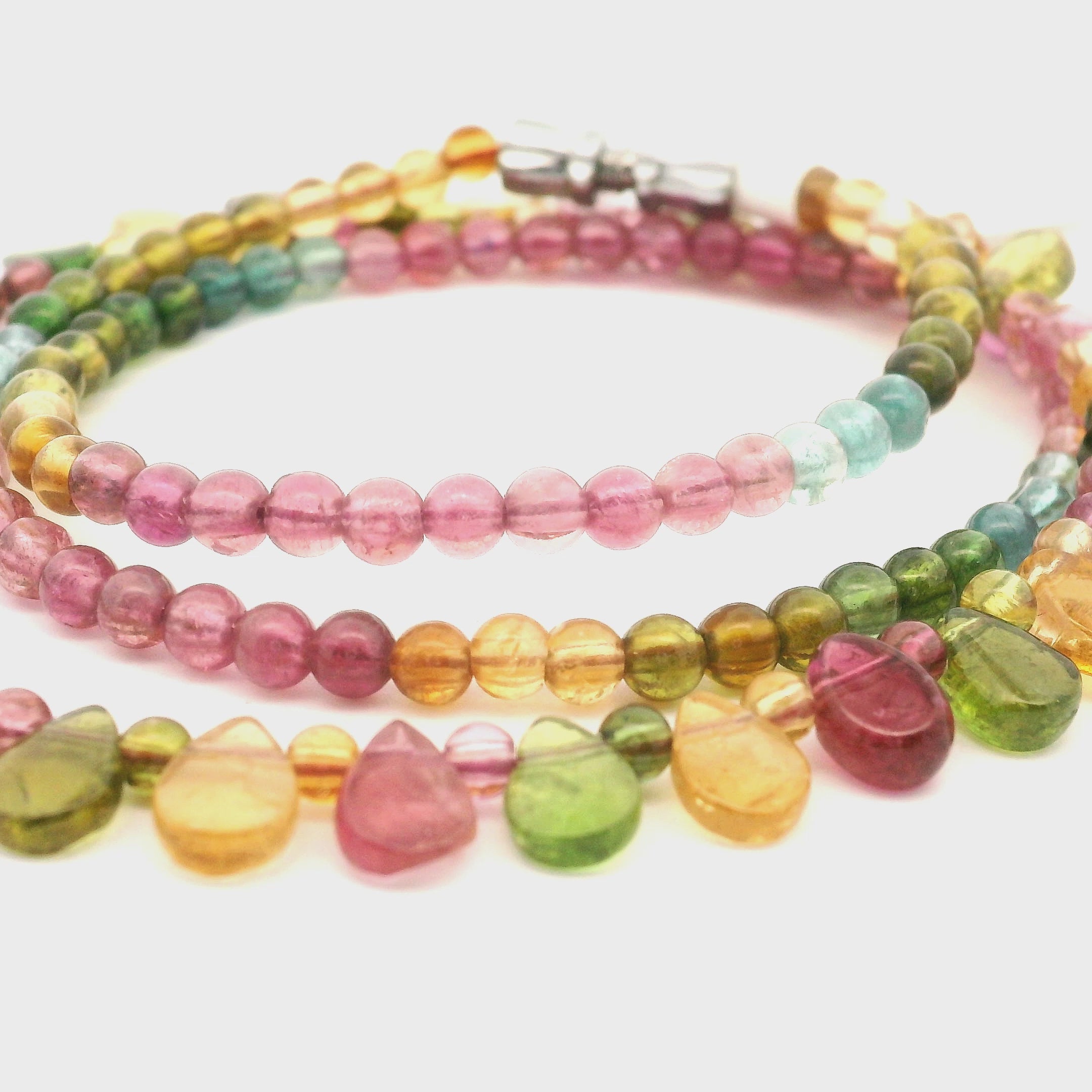 Multi Tourmaline Briolette Necklace 925 Silver for Harmony, Flow and Strength