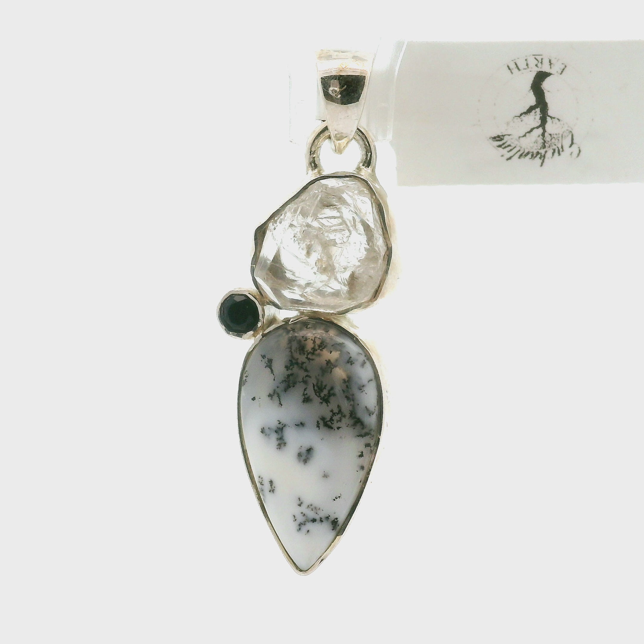 Dendritic Opal Moon Multi-Stone Pendant .925 Sterling Silver for Inspiration and Spiritual Communication
