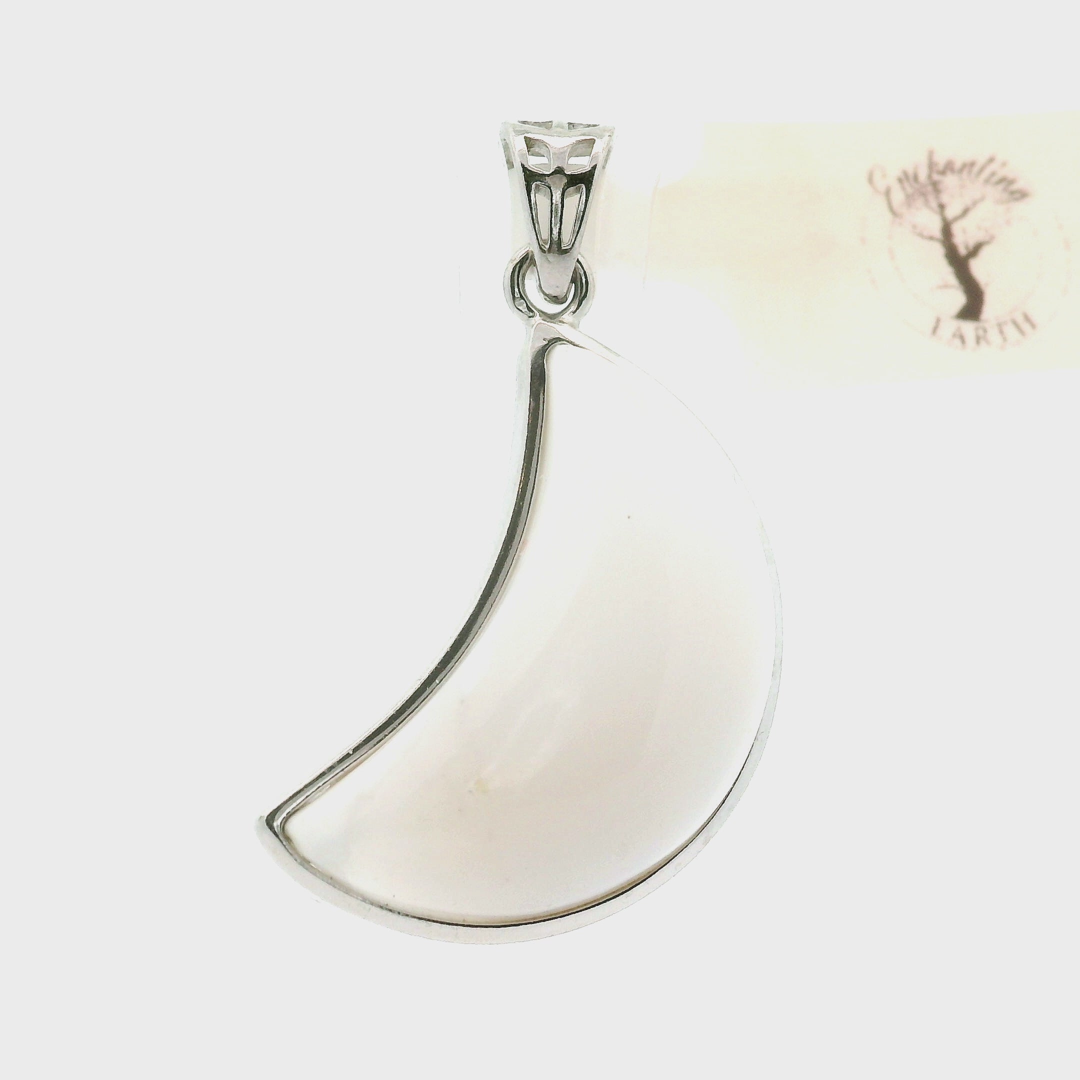 Dendritic Opal Moon Pendant .925 Silver with Rhodium Plating for Emotional Maturity, Inner Peace and Improved Self Esteem