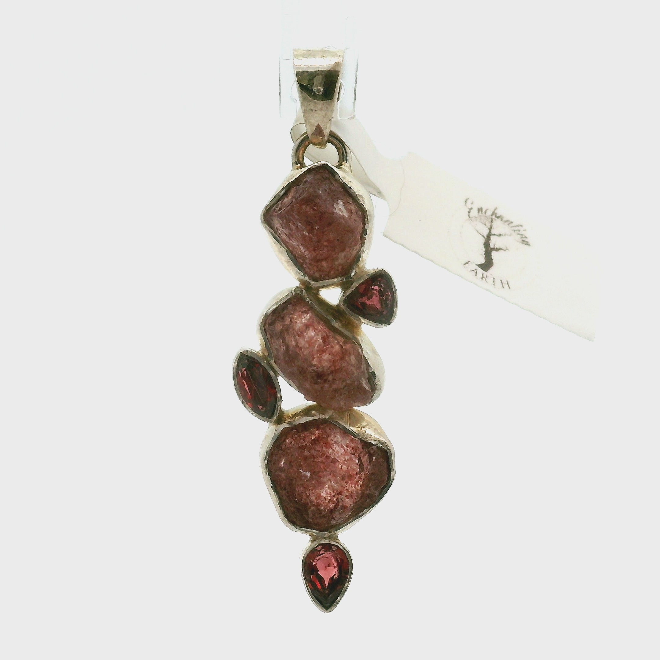 Multi-Stone Garnet Pendant .925 Silver for Health, Grounding and Strength