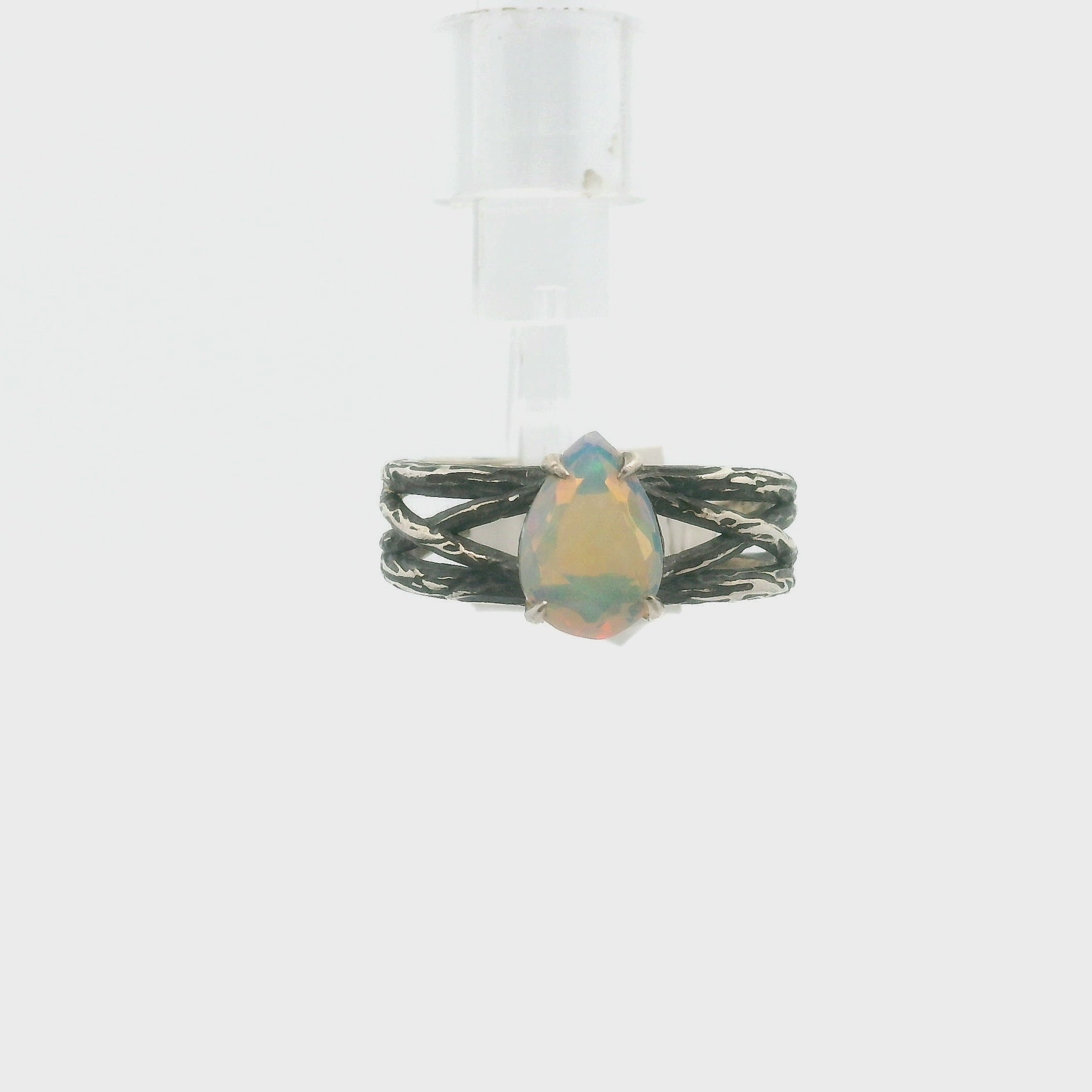 Ethiopian Opal Bad Witch Cuff Ring .925 Silver for Transformation and Energy Protection