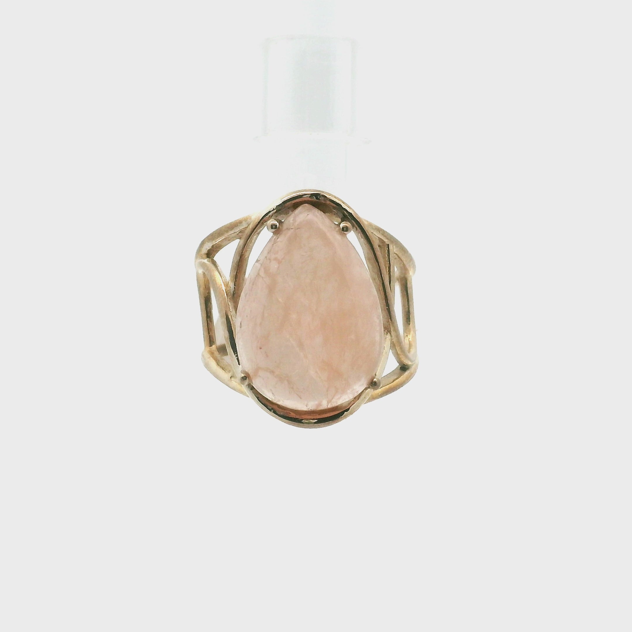 Morganite Cab Cuff Ring .925 Silver for Abundance of Joy and Love