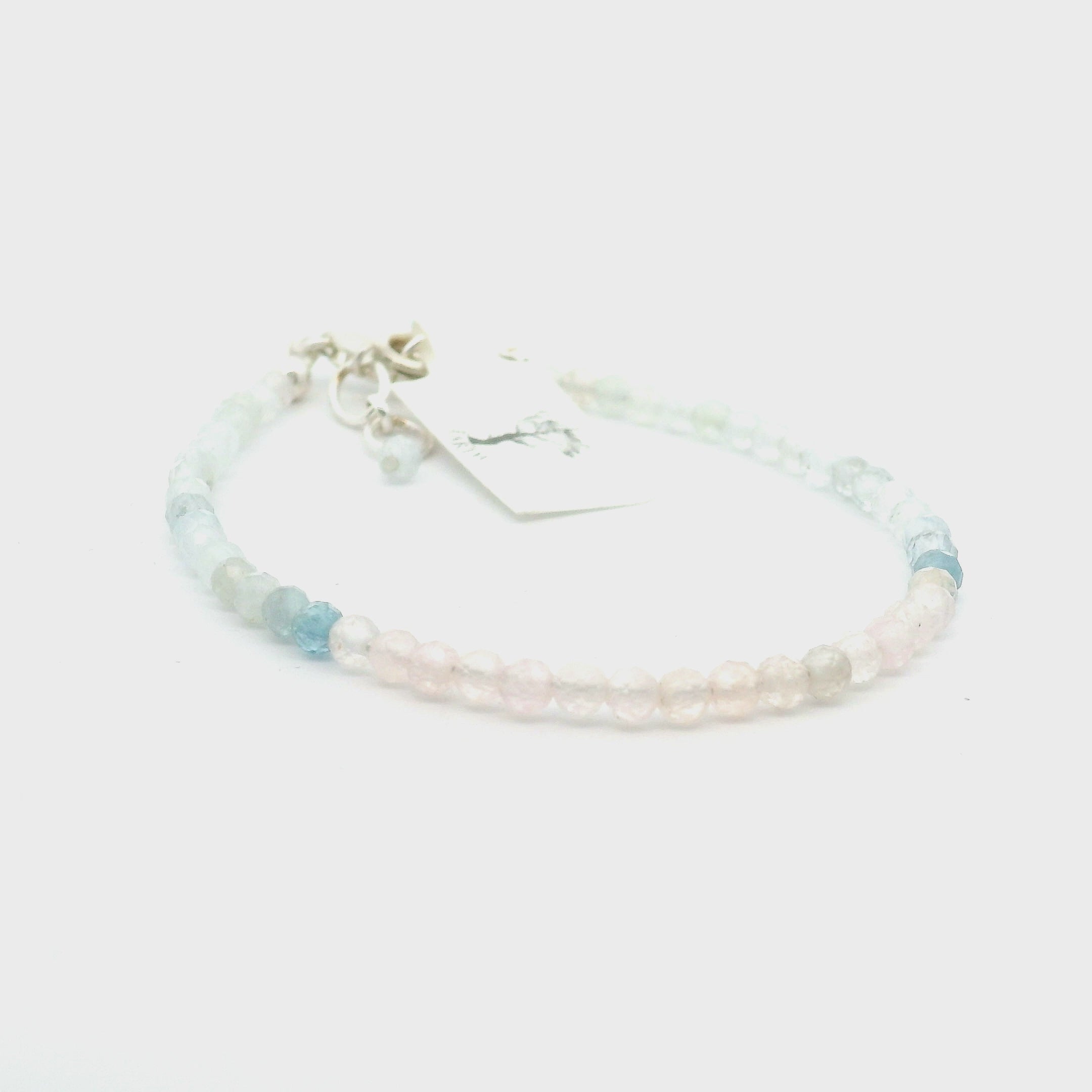 Aquamarine & Morganite Mixed Beryl Faceted Bracelet 925 Silver for Joy and Love