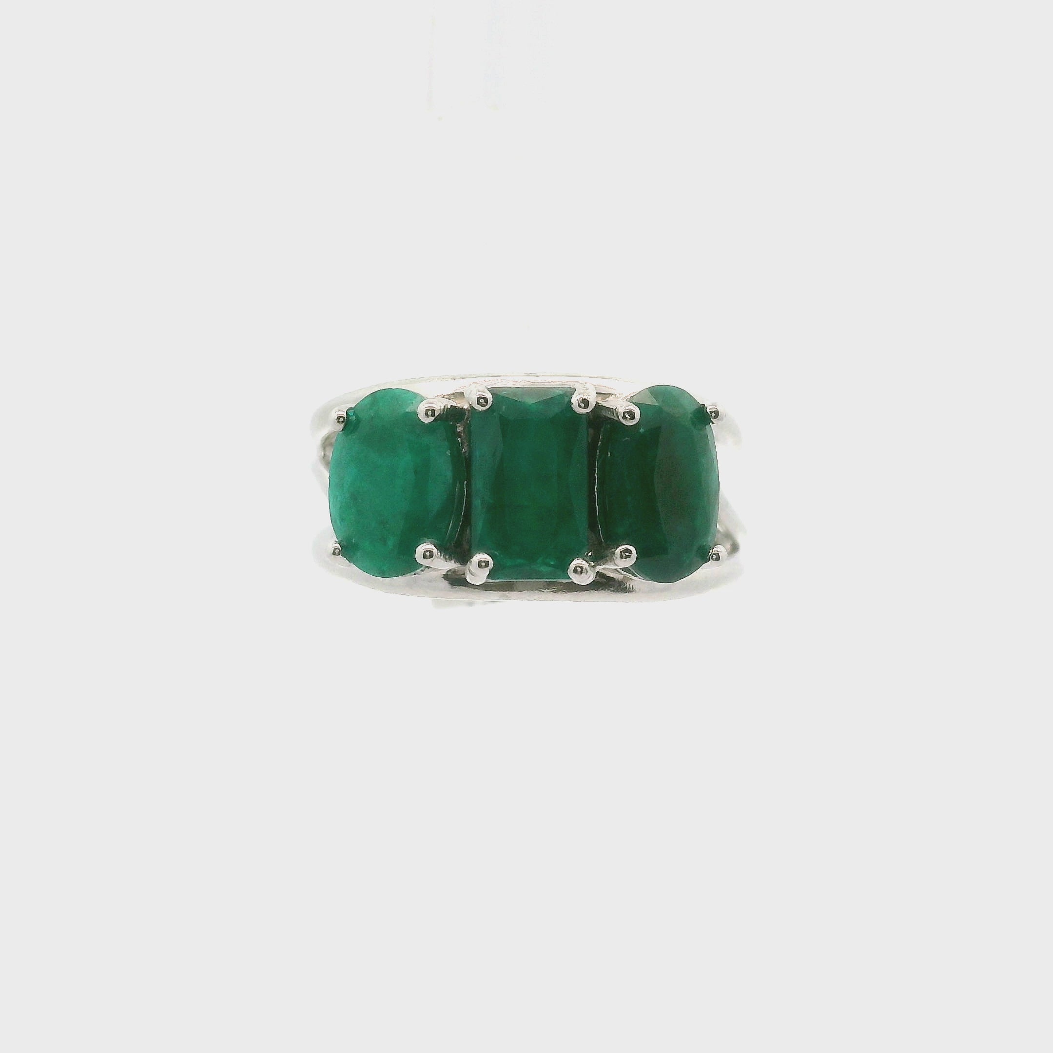 Triple Stone Dioptase Cuff Ring, Adjustable .925 Silver Emotional Balance, Healthy Relationships and Love