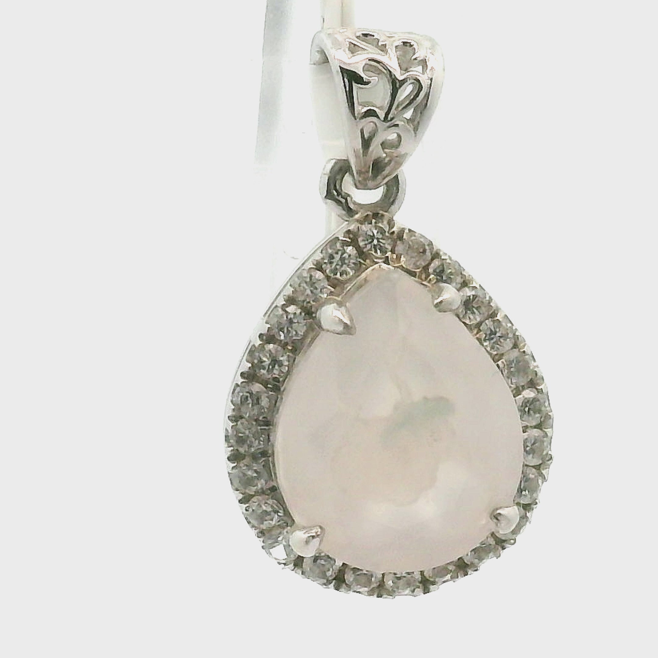 Flower Agate with Zircon Pavé Pendant .925 Silver for Empowerment and Healing Energies