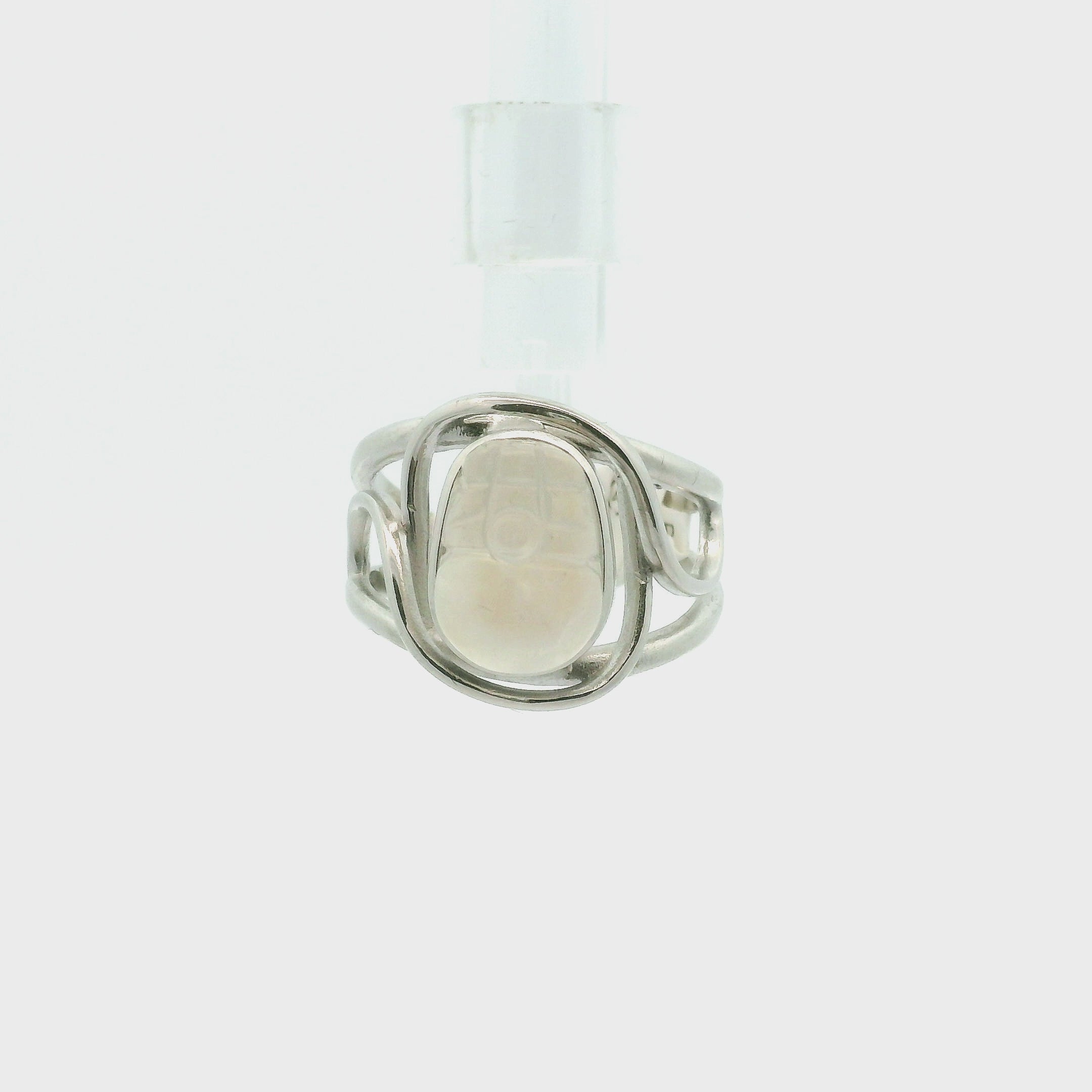 Rainbow Moonstone Pixchu Cuff Ring .925 Silver for New Beginnings, Protection and Manifestation