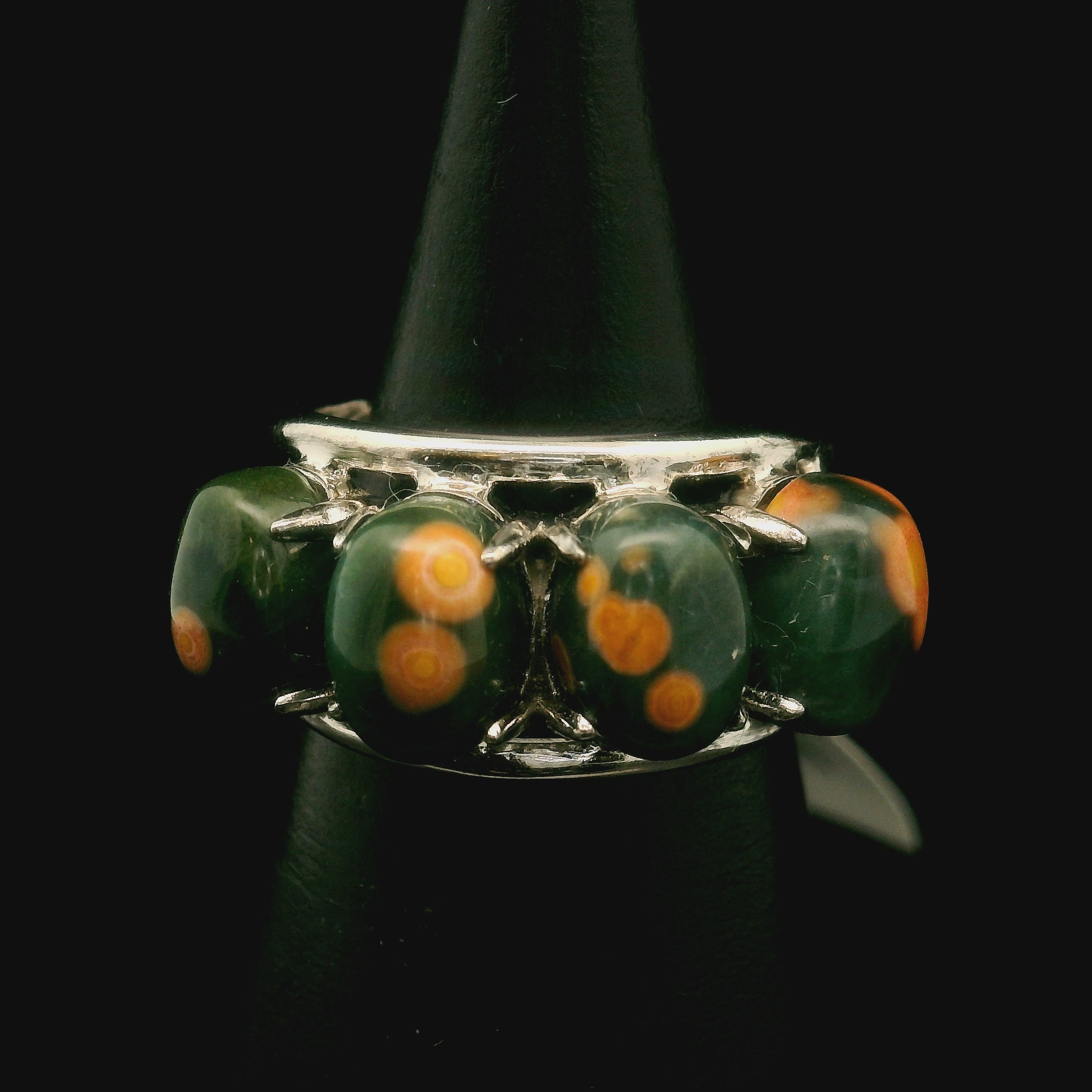 Orbicular "Ocean" Jasper Adjustable Stacker Ring Cuff .925 Silver for Joy and Peace