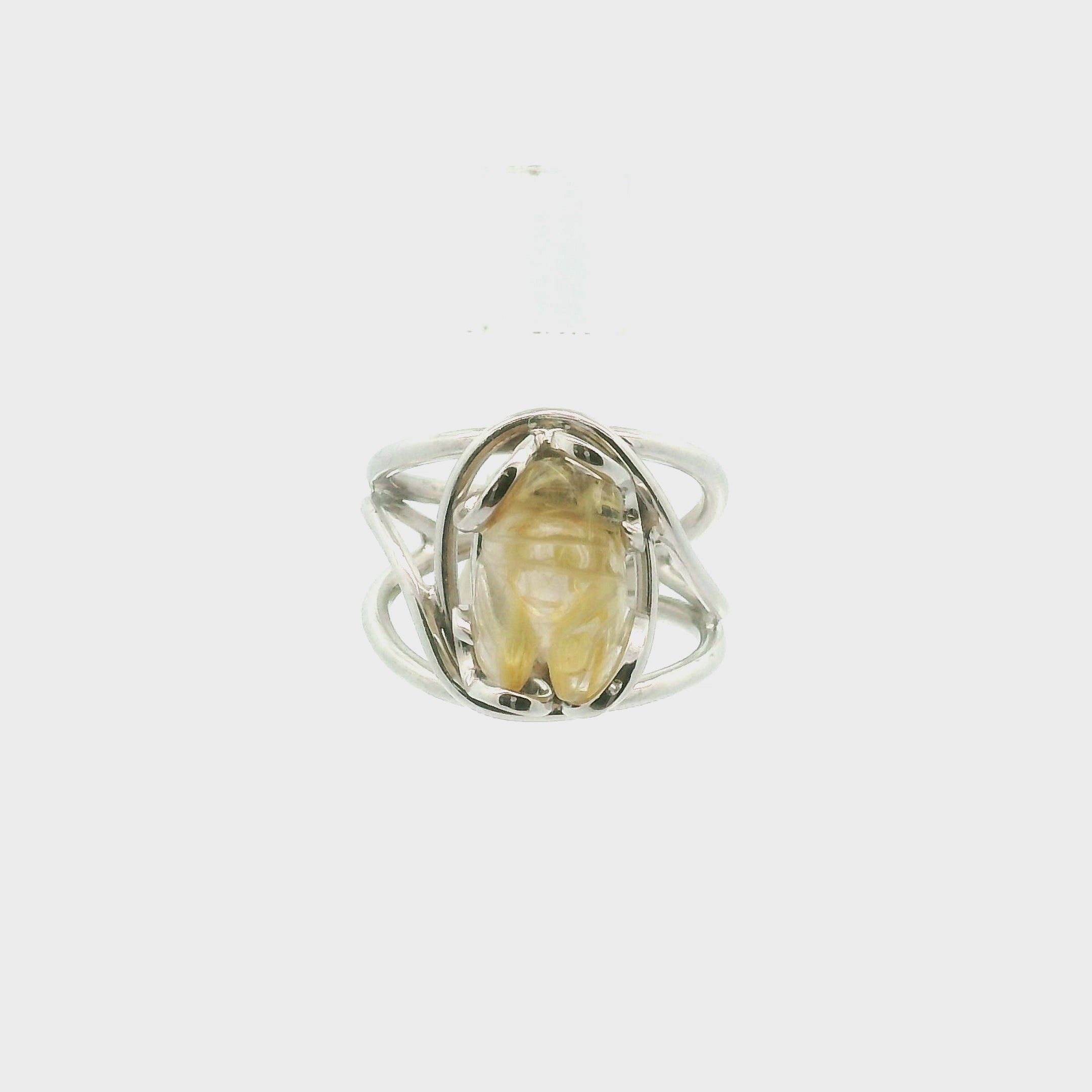 Gold Rutile Bee Cuff Ring .925 Silver for Insight, Meditation & Shamanic Journey