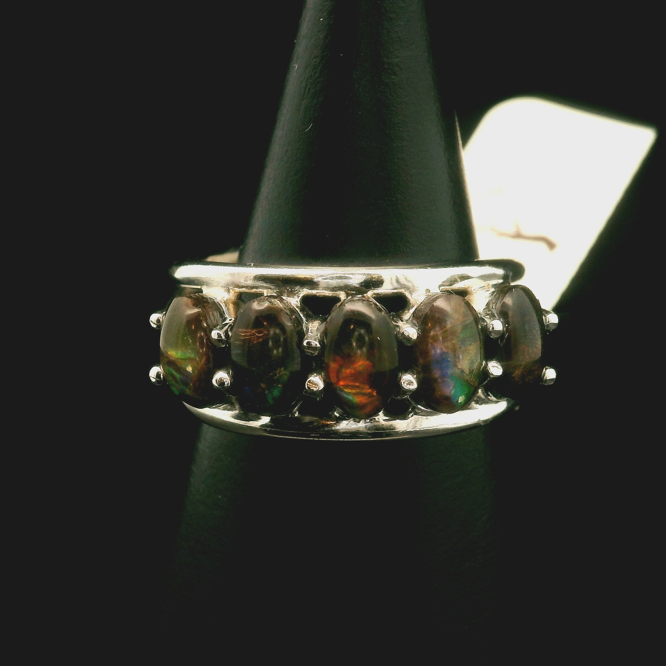 Ammolite Stacker Finger Cuff Adjustable Ring .925 Silver for Transformation and Boosting your Life Force Energy