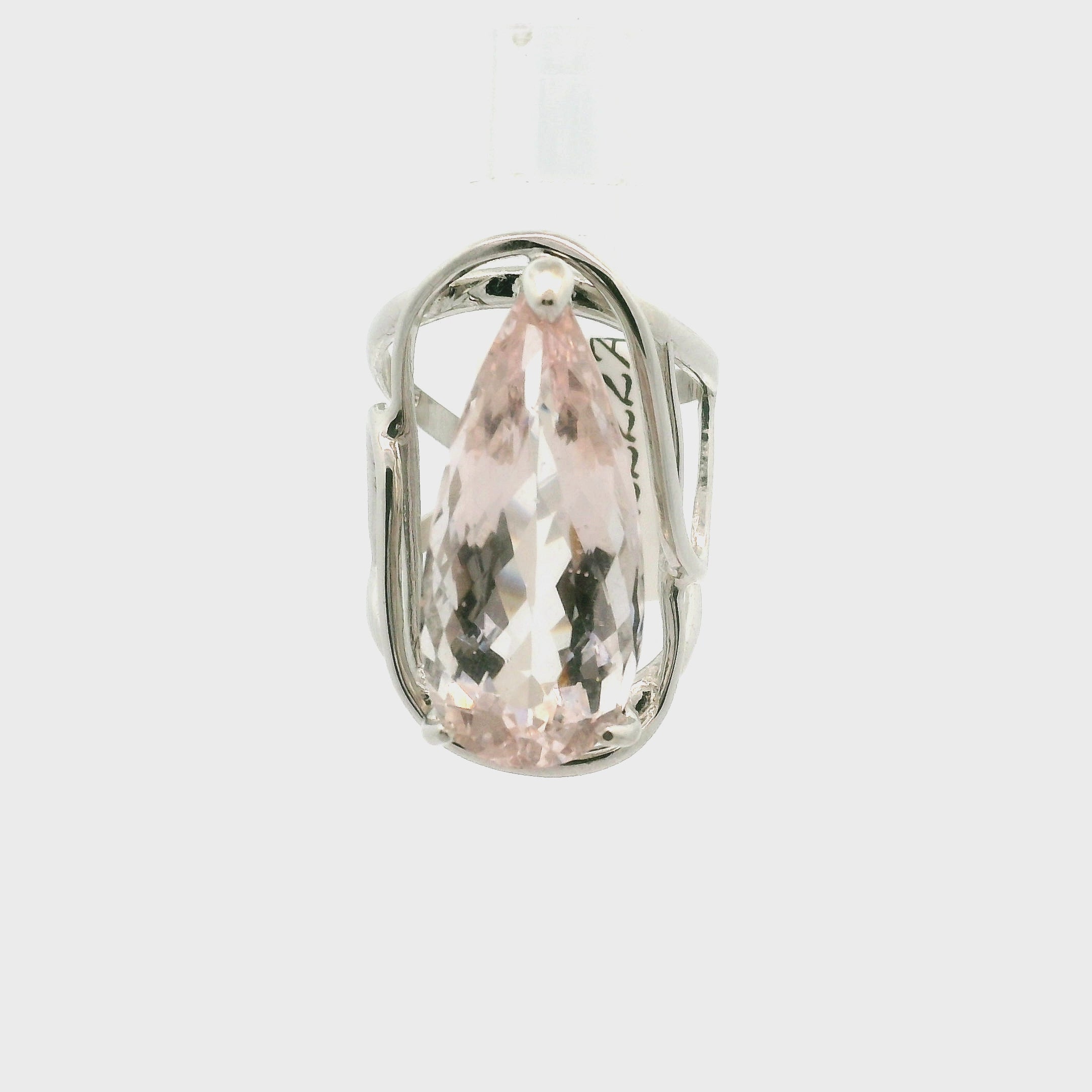 XL Morganite Faceted Drop Cuff Ring .925 Silver for Abundance of Joy and Love