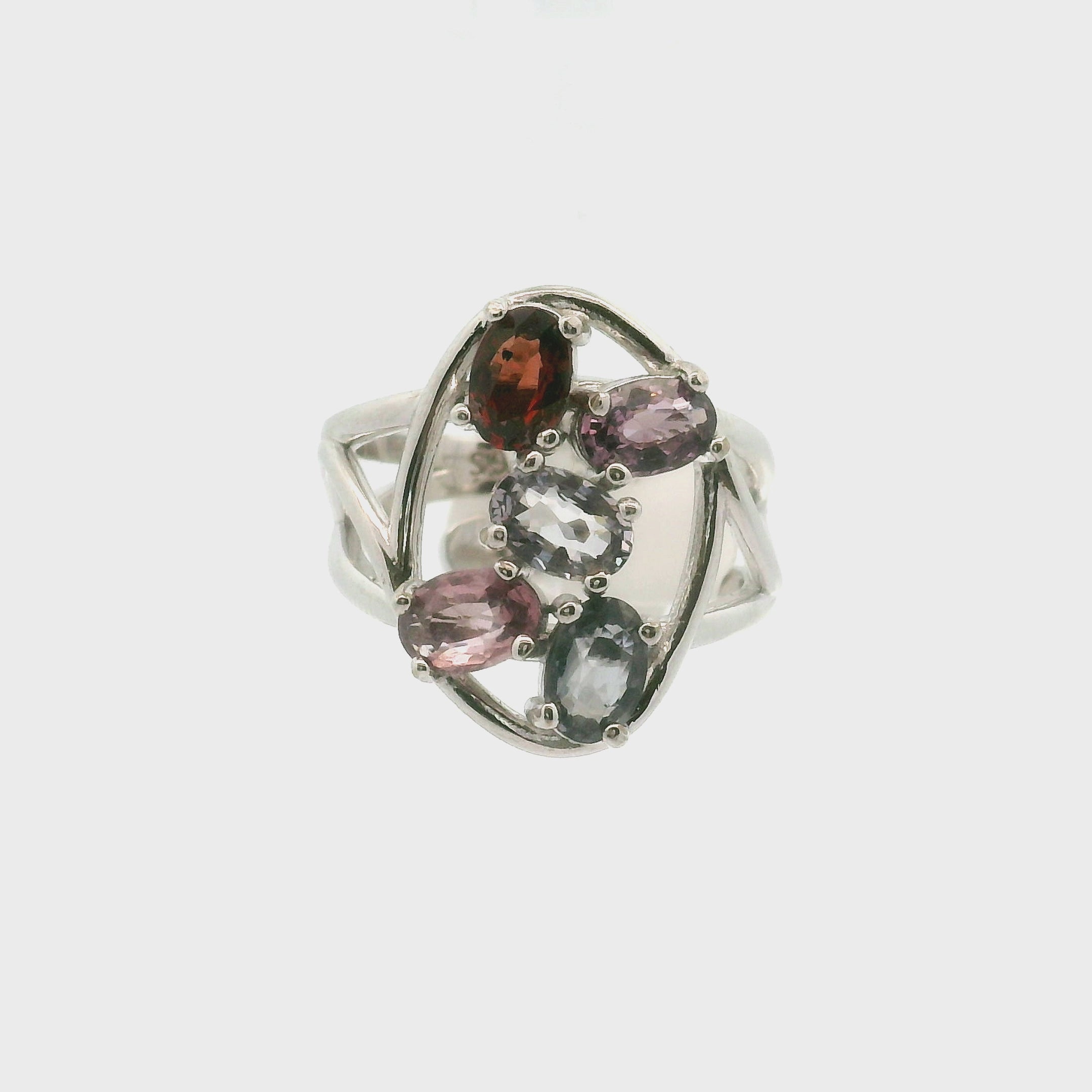 5-Stone Spinel Cuff Ring .925 Sterling Silver for Loyalty and Motivation
