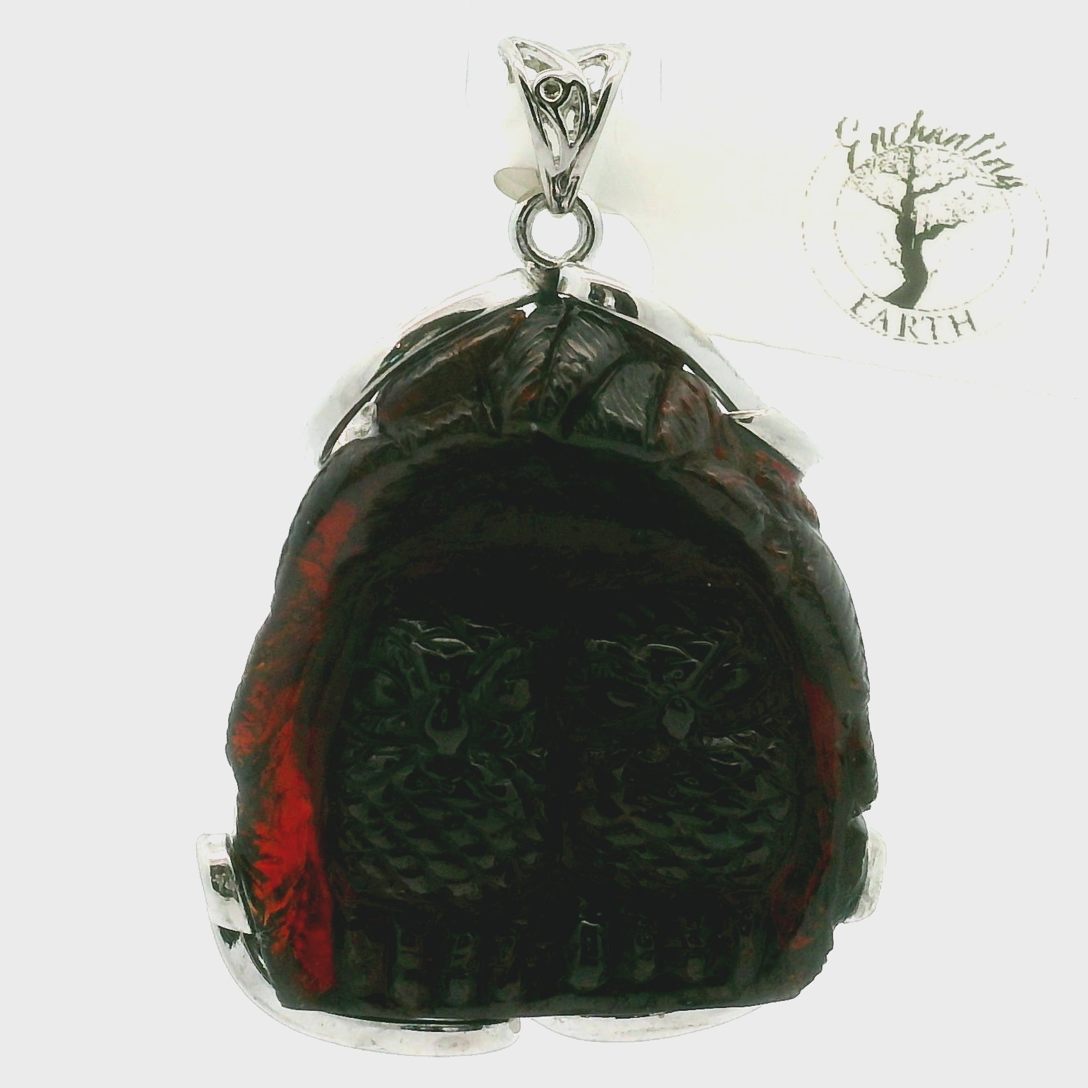Garnet Carved Owl Pendant .925 Silver for Health, Grounding and Strength