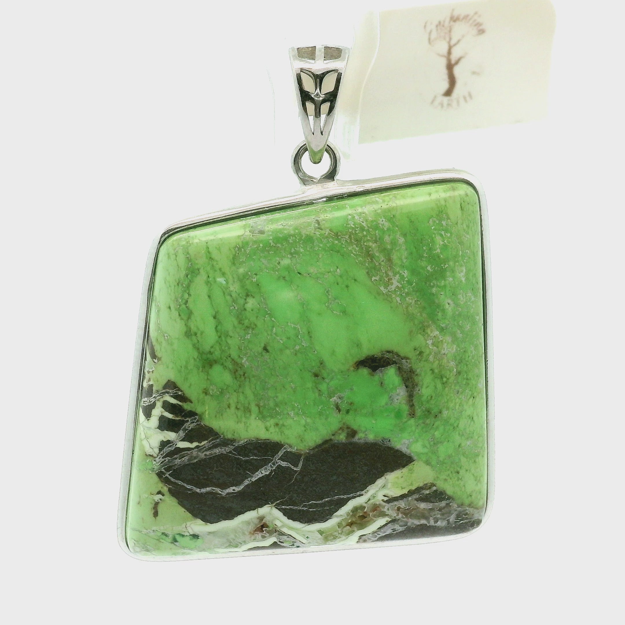 Gaspeite Pendant .925 Silver for Healing and Abundance
