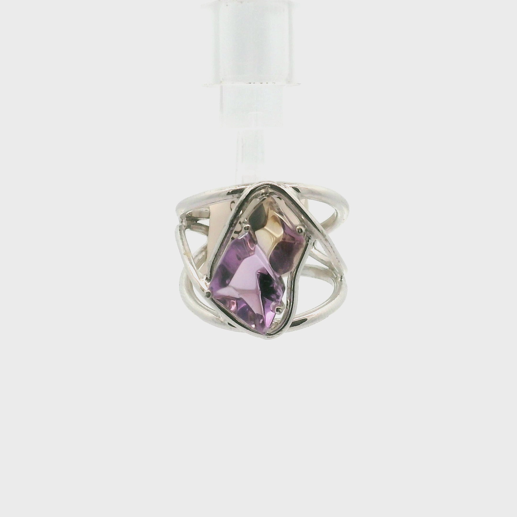 Ametrine Carved Cuff Ring .925 Silver for Empowerment & Harmony
