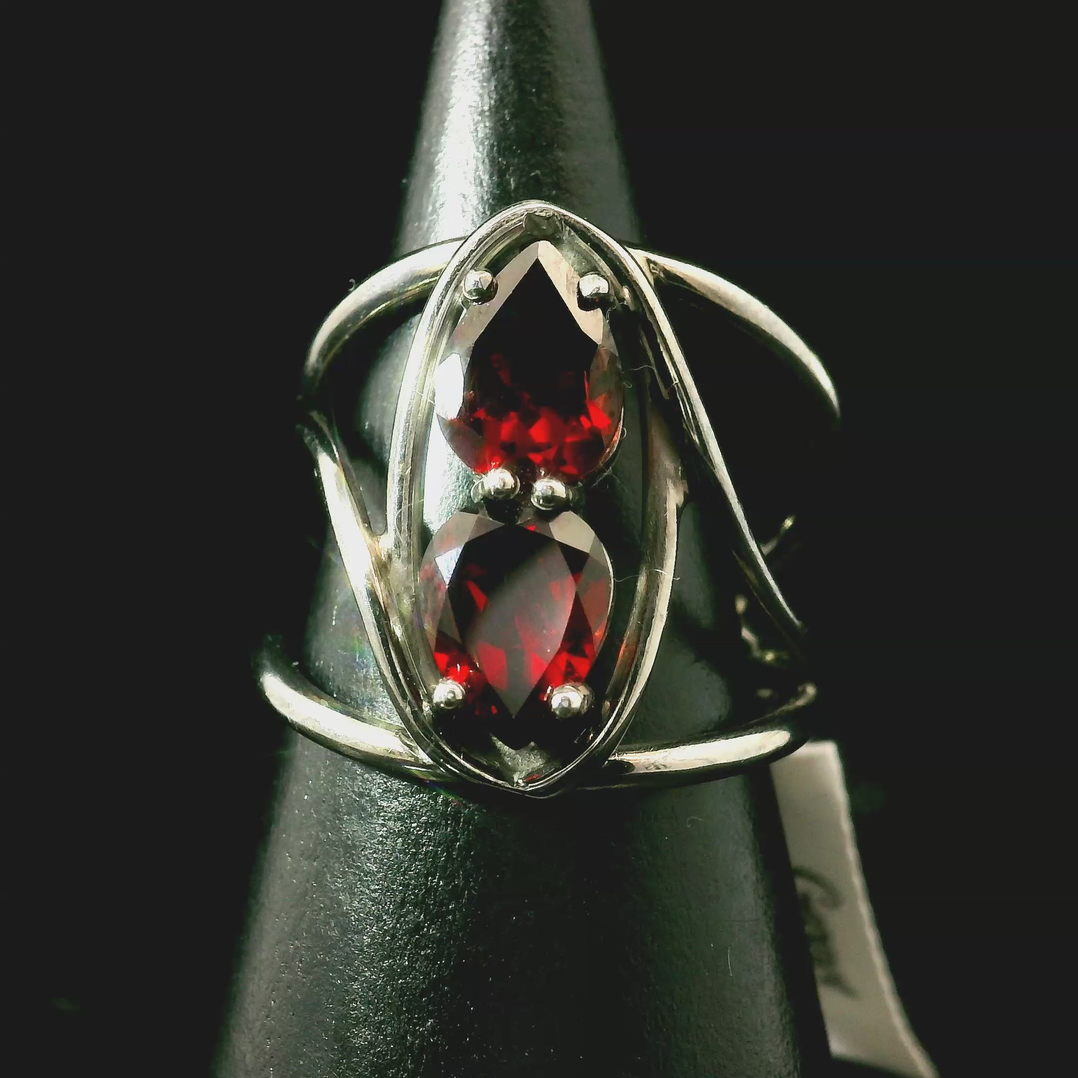 Double Garnet Cuff Ring .925 Silver for Health and Strength