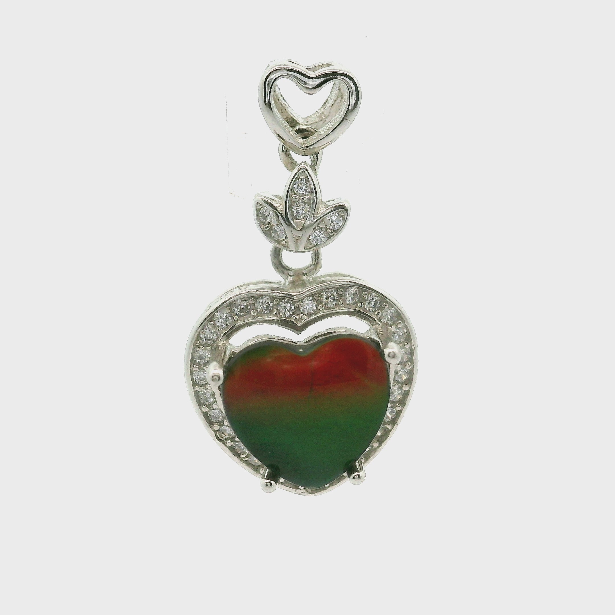 Ammolite with Clear Zircon Pavé Pendant .925 Silver for Transformation and Boosting Life Force Energy