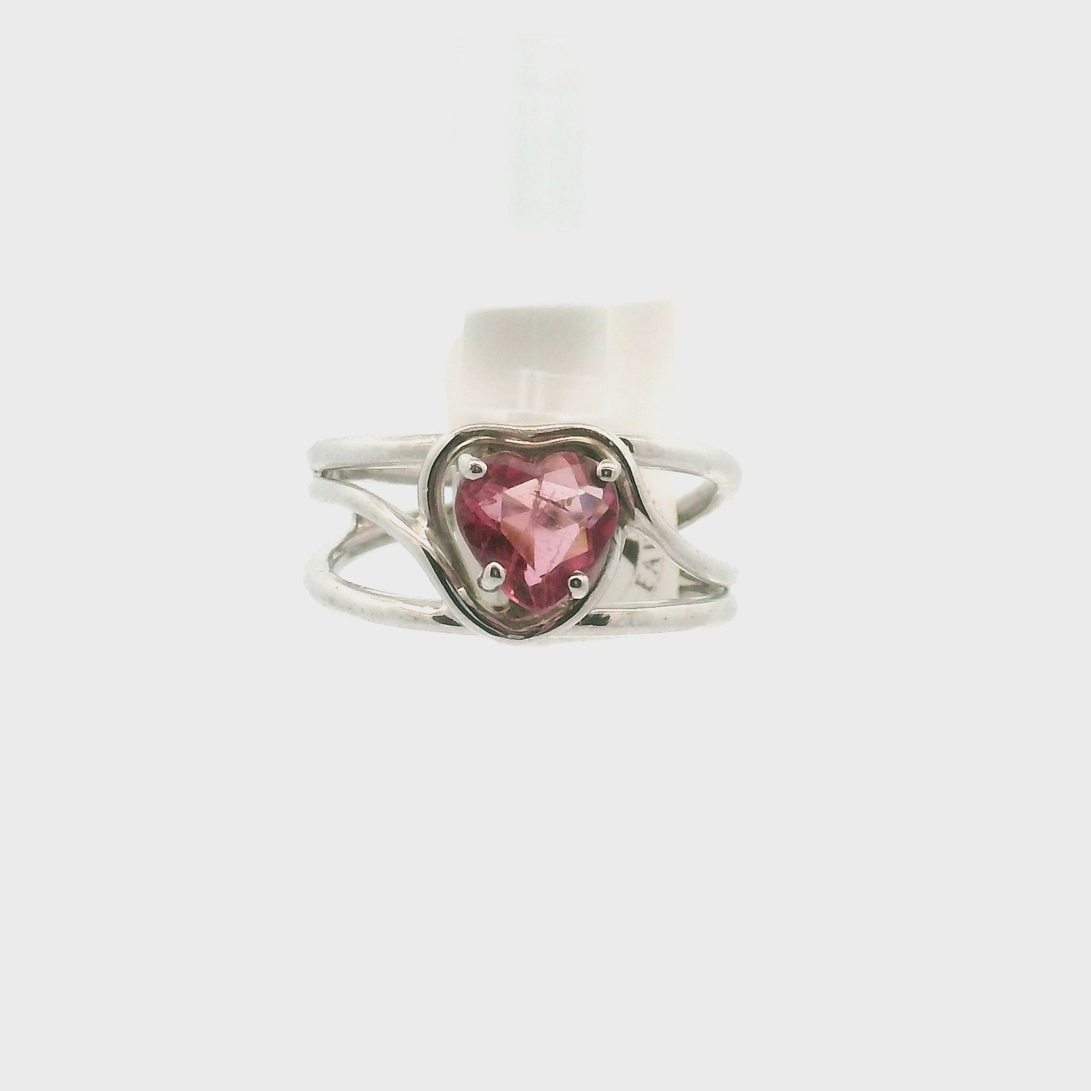 Pink Tourmaline Heart Midi Cuff Ring .925 Silver for Joy, Kindness and Love