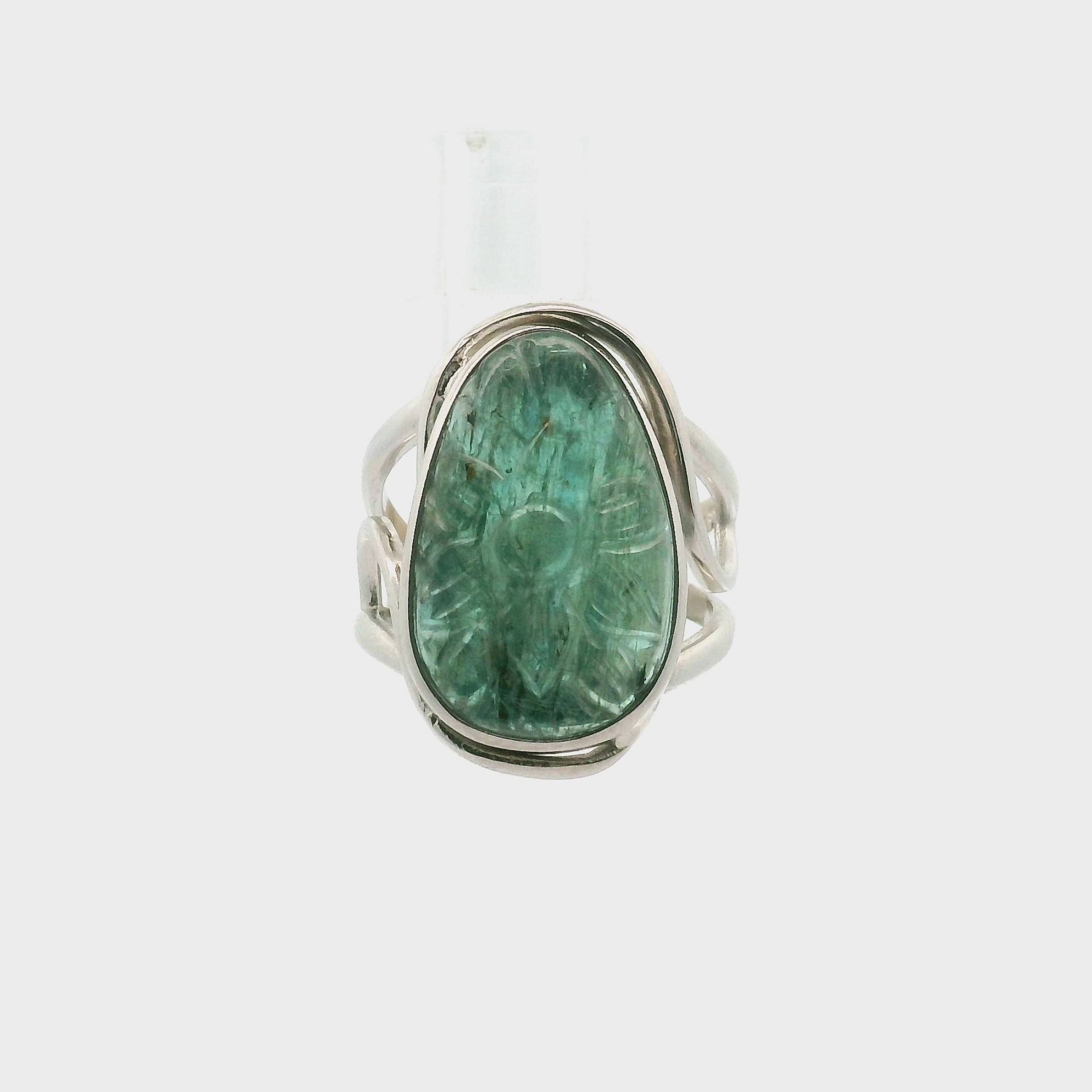 Kyanite Flower Cuff Ring .925 Silver for Energetic Clearing and Purification