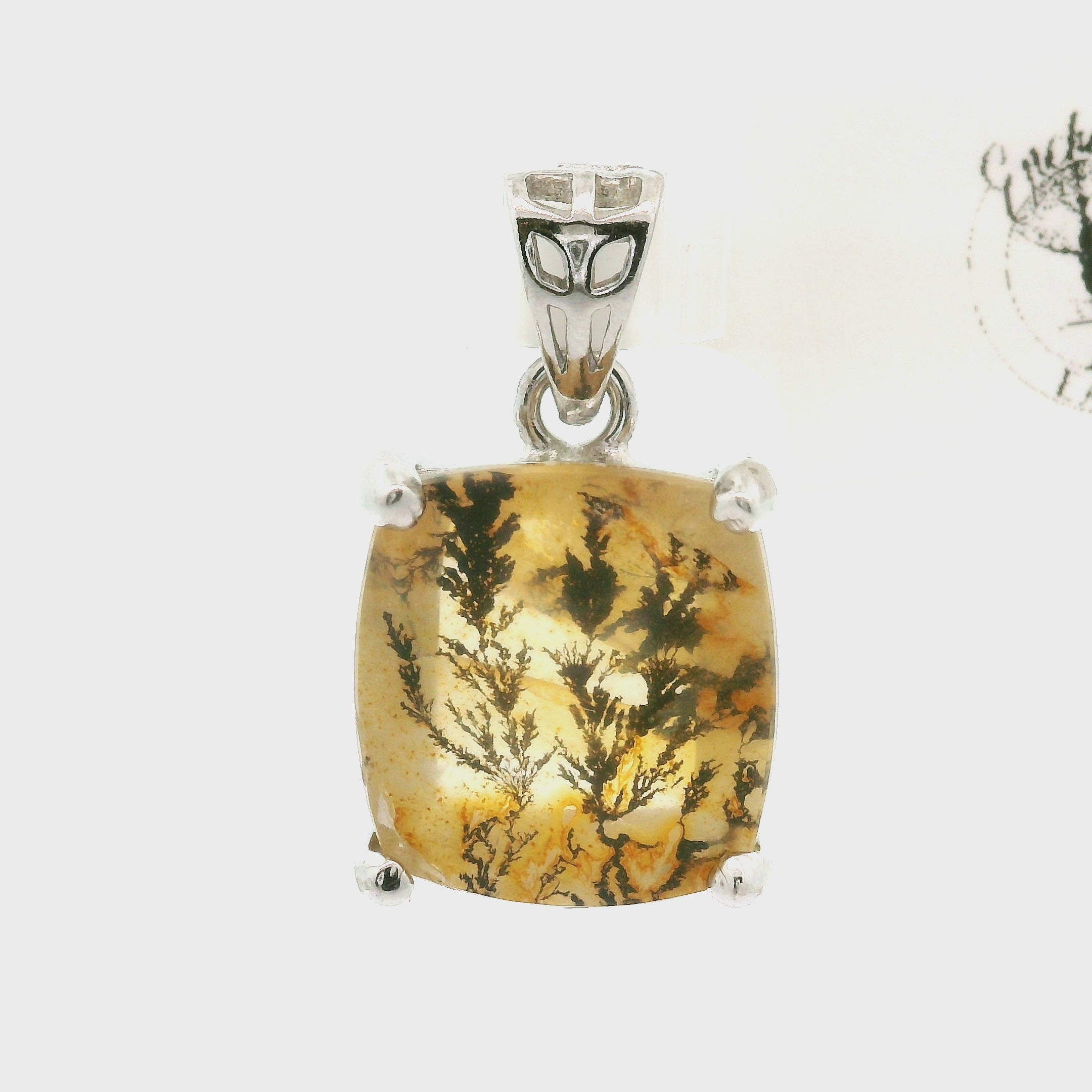 Dendritic Quartz with Golden Healer Pendant .925 Silver for Master Healing, Grounding & Transformation