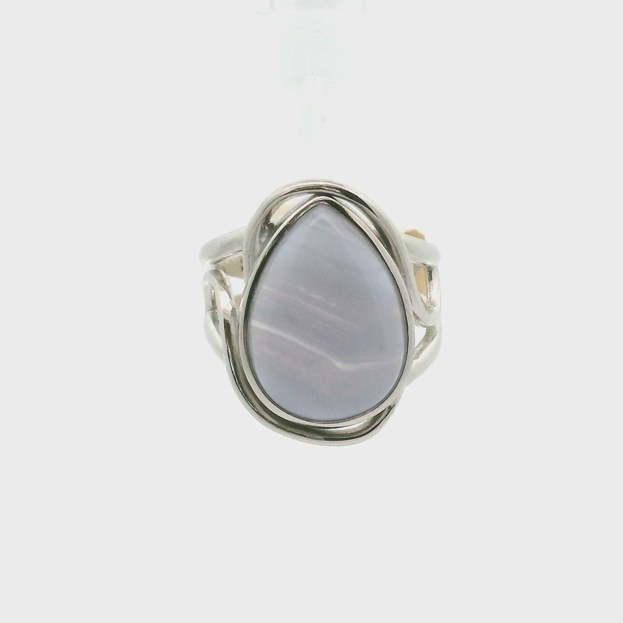 Blue Lace Agate Cuff Ring .925 Silver for Soothing Emotions and Improving Communication