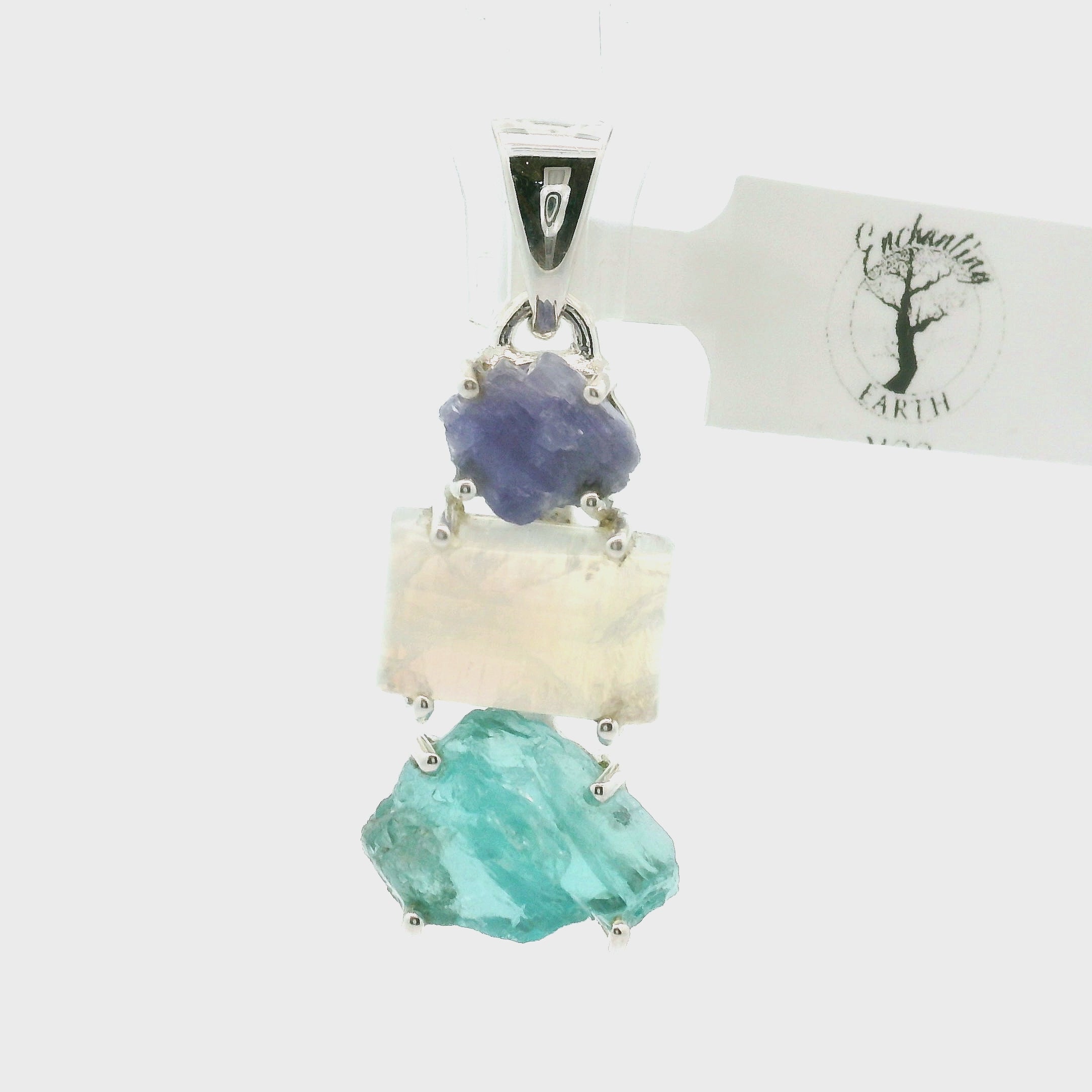 Tanzanite, Moonstone and Blue Apatite Pendant .925 Silver for Overall Health and Wellness