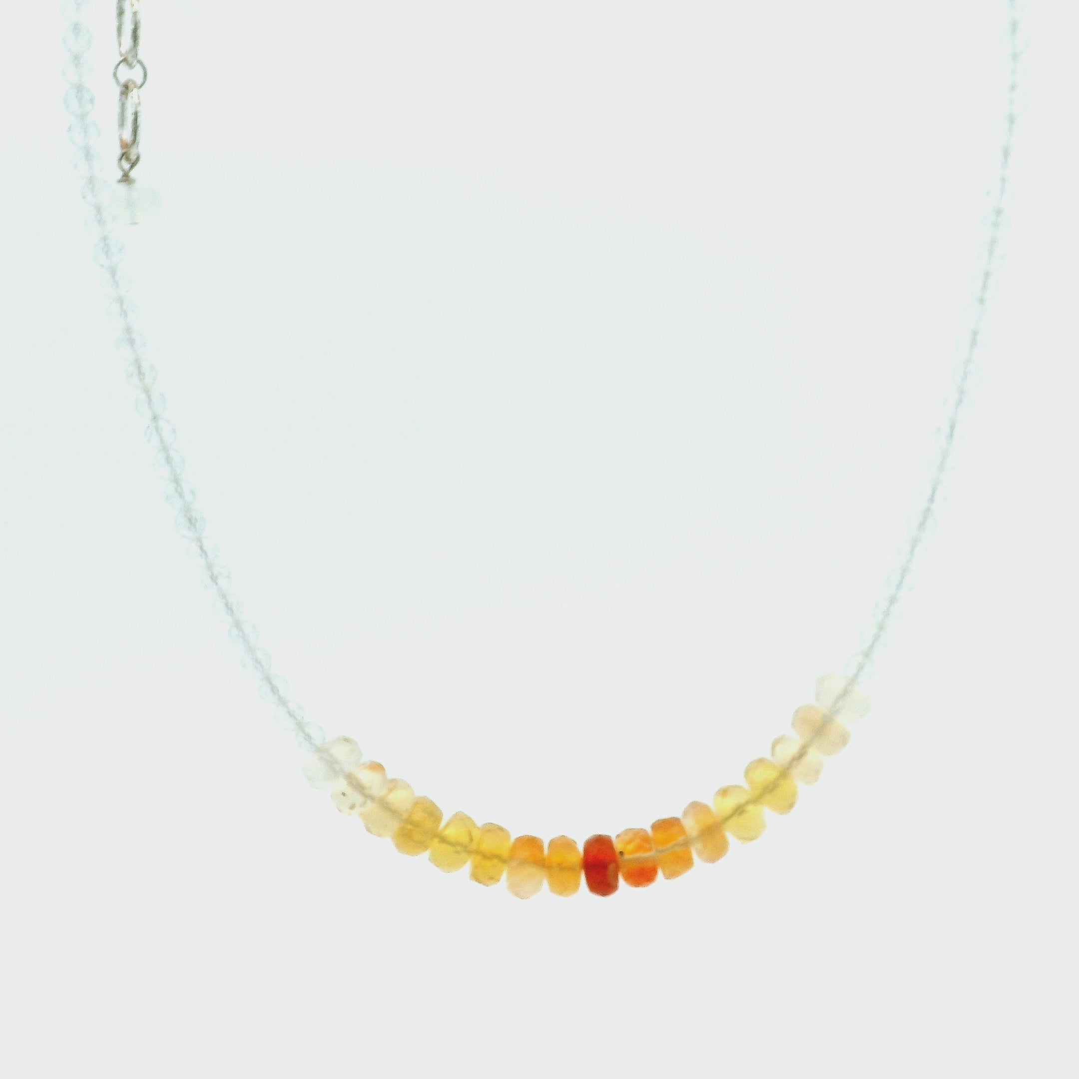 Fire Opal & White Topaz Micro Faceted Necklace 925 Silver for Passion and Intimacy