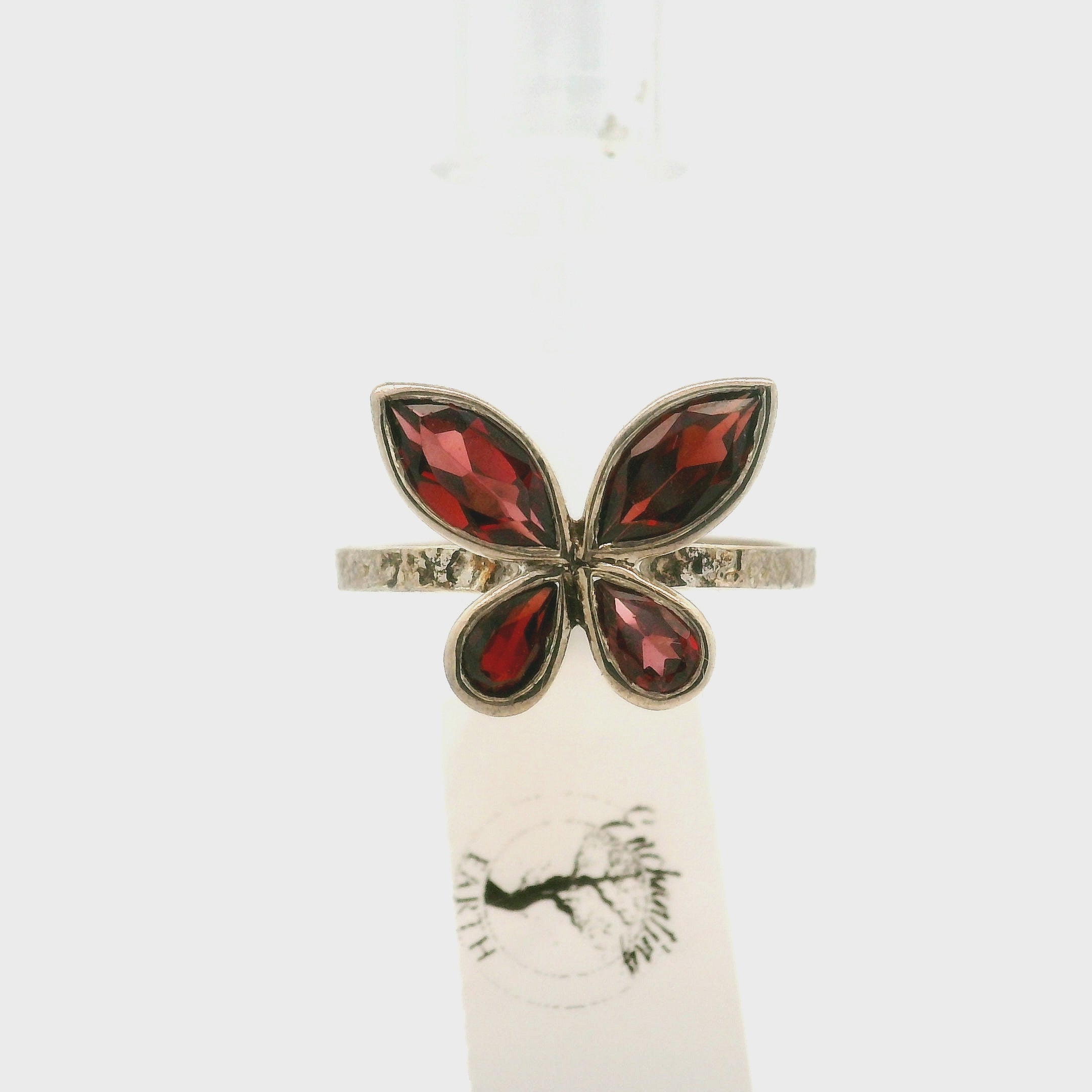 Garnet Butterfly Cuff Ring .925 Silver for Success, Protection and Wealth