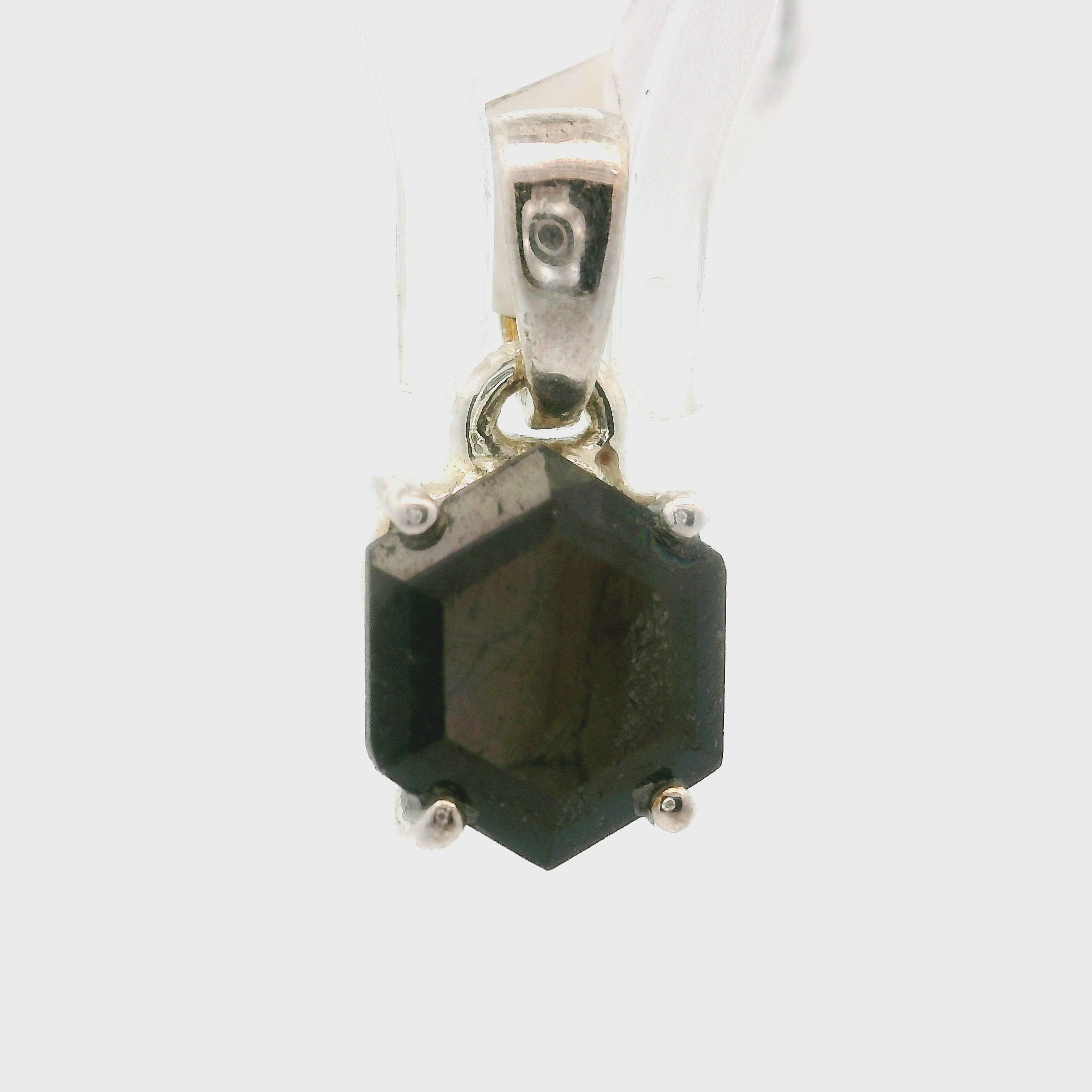 Black Sapphire Hexagon Pendant .925 Silver for Good Luck, Prosperity and Protection