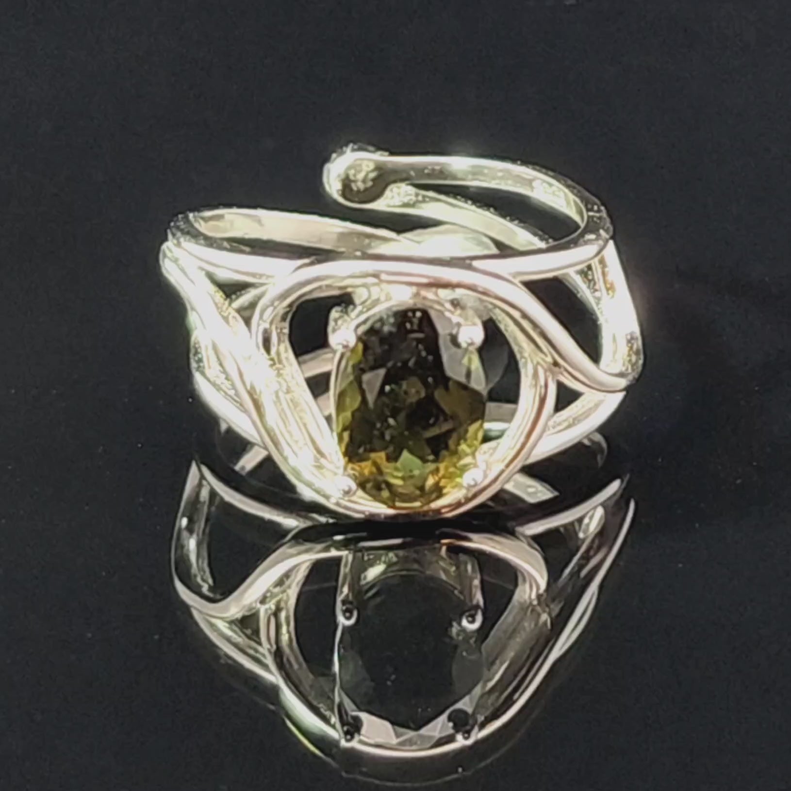 Moldavite Finger Cuff Adjustable Ring .925 Silver for Creating your Dream Life