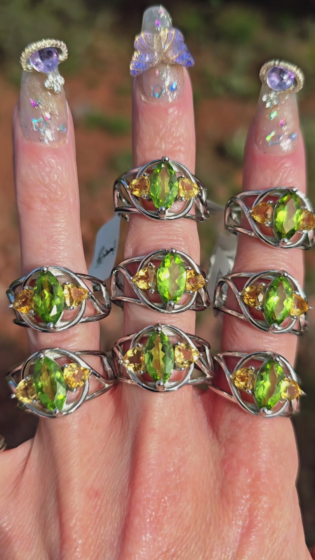 Peridot & Citrine Marquis Cuff Ring .925 Silver for Manifesting Abundance, Love and Health